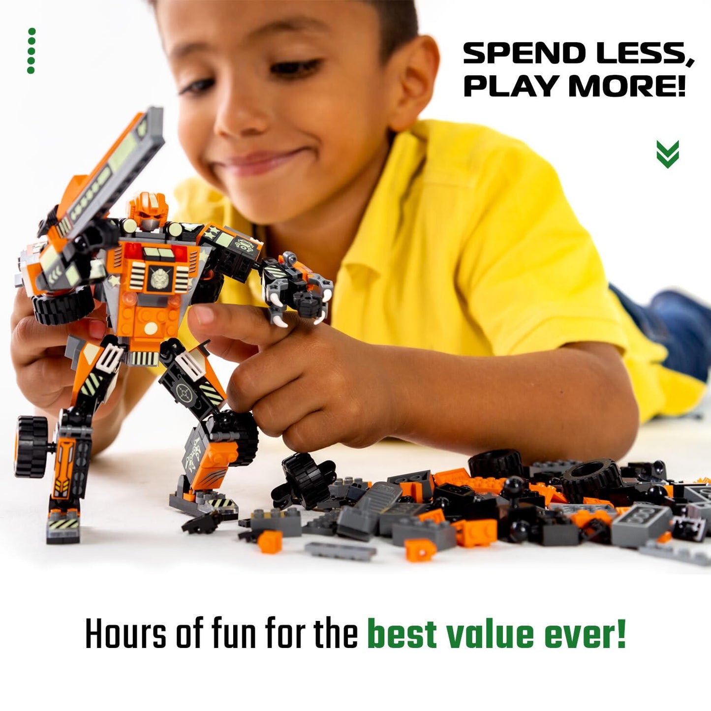 JITTERYGIT Mech Robot Soldier Glow-in-the-Dark Bricks Toy | STEM Gift Set for Kids 6-12