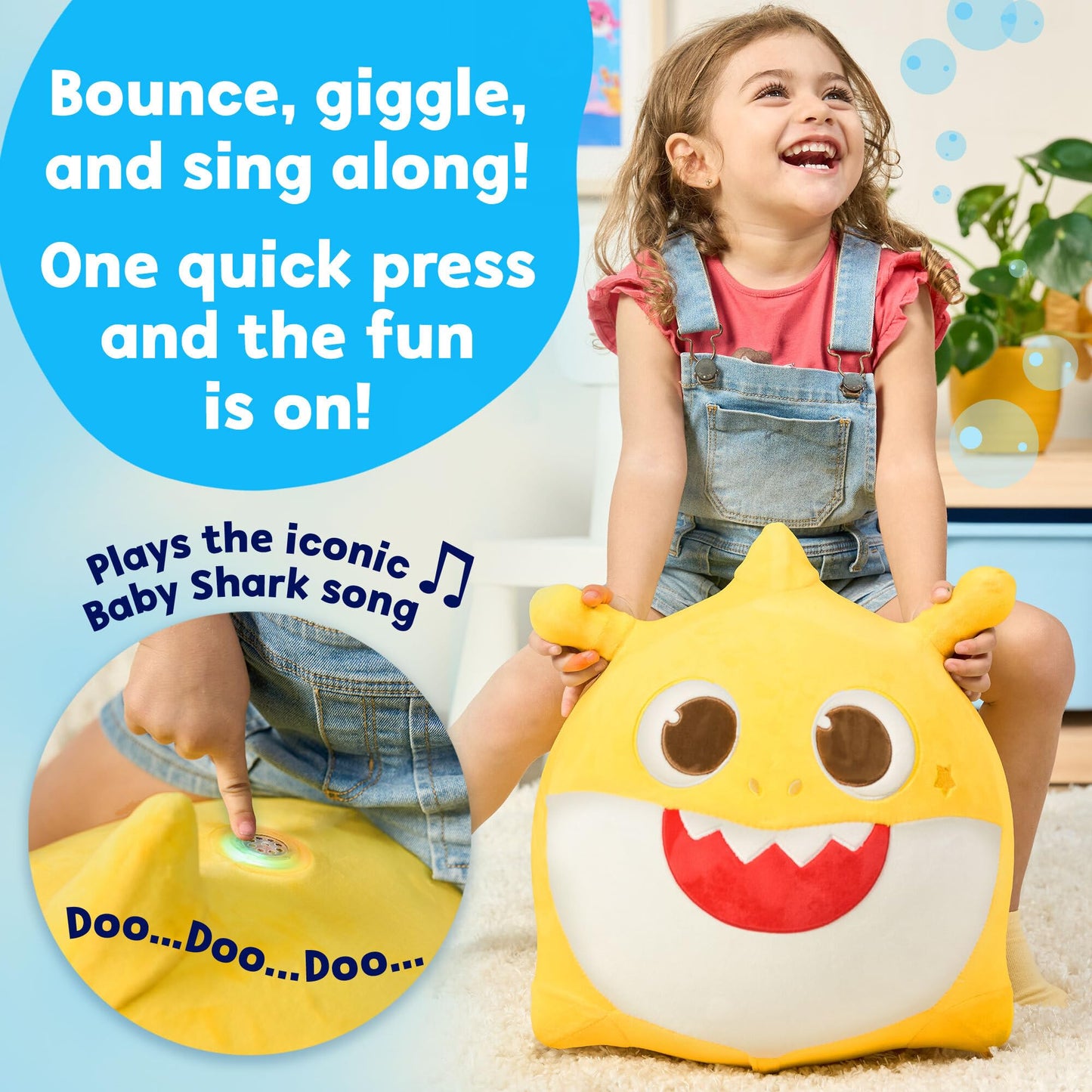 JITTERYGIT Baby Shark Bouncy Hopper - Musical Plush Ride-On for Indoor & Outdoor Fun