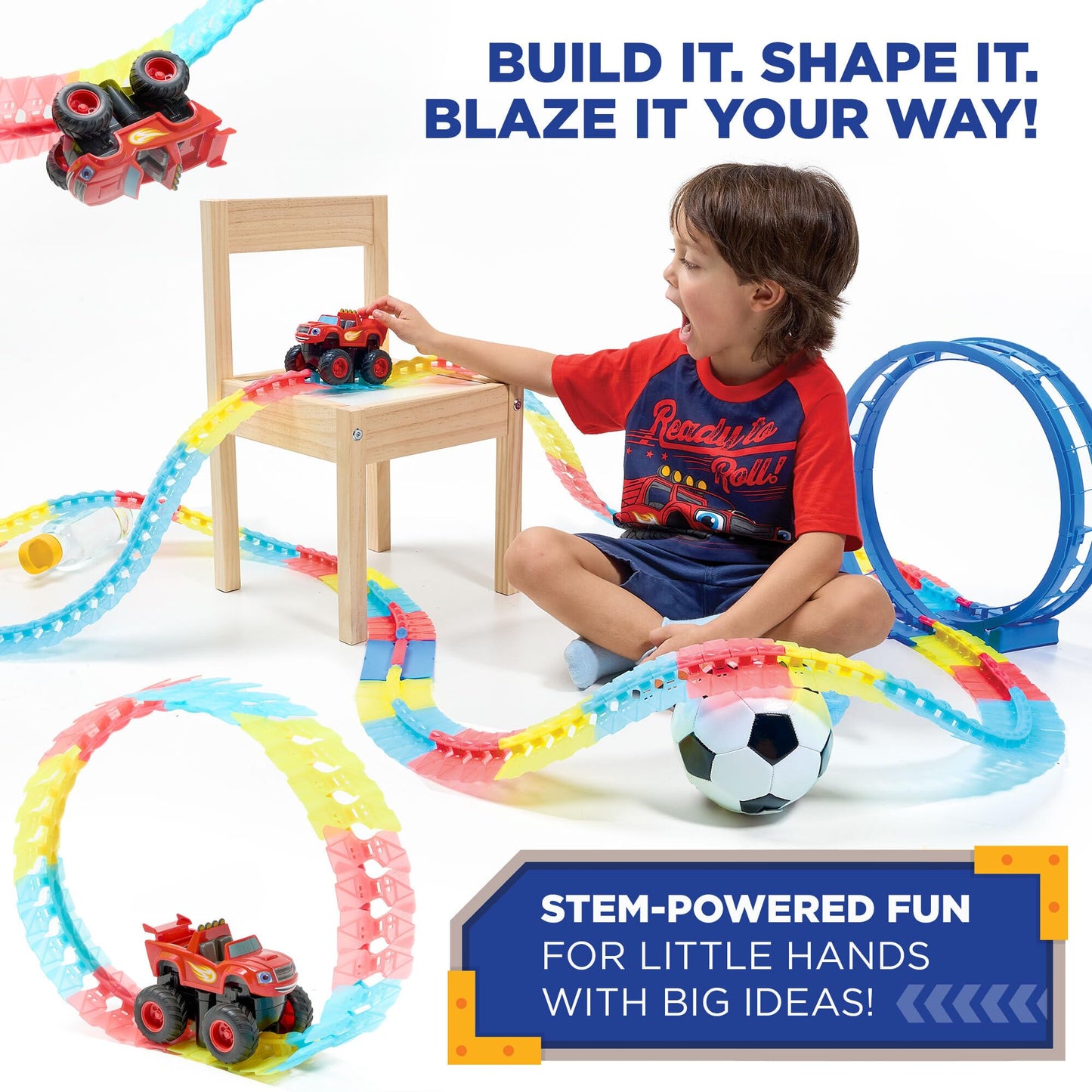 Blaze and The Monster Machine Race Track Set by JitteryGit – 117-Piece Glow Track STEM Playset