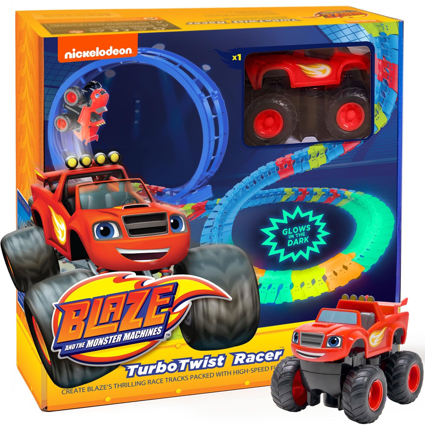 Blaze and The Monster Machine Race Track Set by JitteryGit – 117-Piece Glow Track STEM Playset