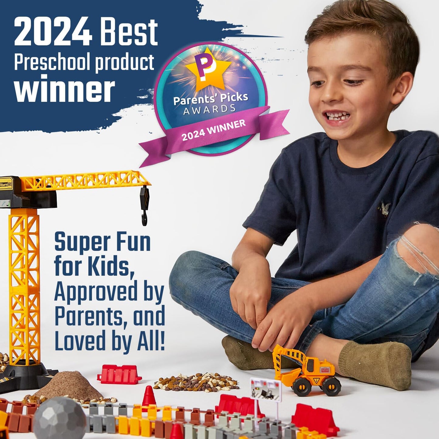 JITTERYGIT Construction Race Track Site Toy – Glow-In-The-Dark Sandbox Vehicles for Kids 3-8