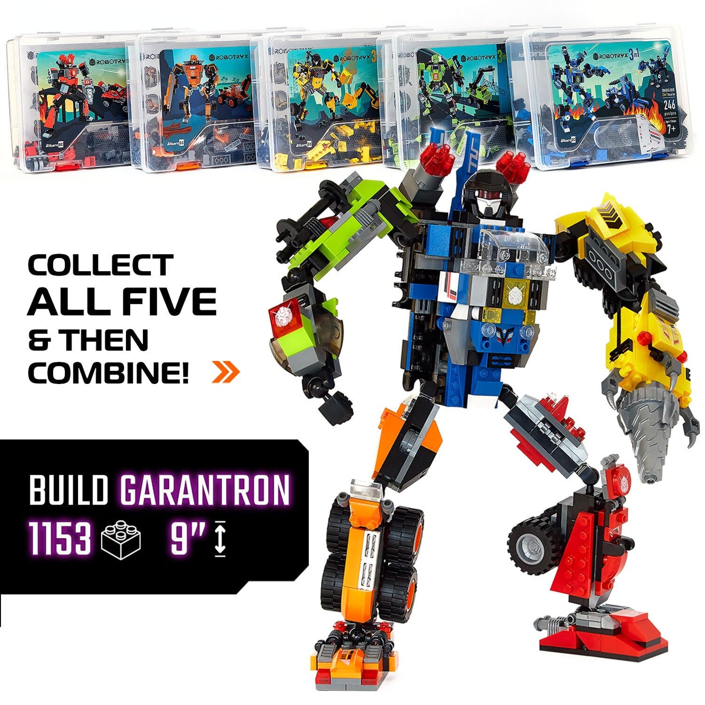JITTERYGIT Mech Buildable Robot Glow-in-the-Dark STEM Toy Set - 3-in-1 Space Hero Gift