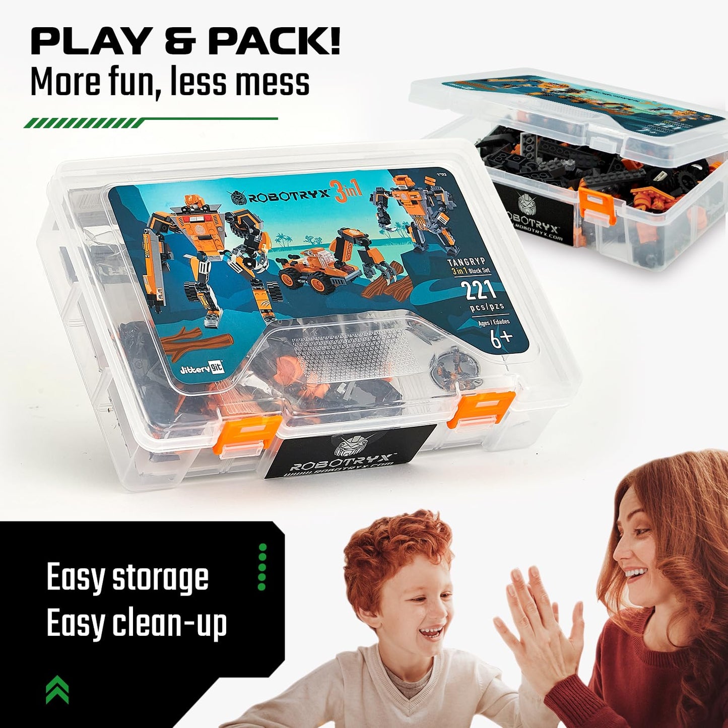 JITTERYGIT Mech Robot Soldier Glow-in-the-Dark Bricks Toy | STEM Gift Set for Kids 6-12