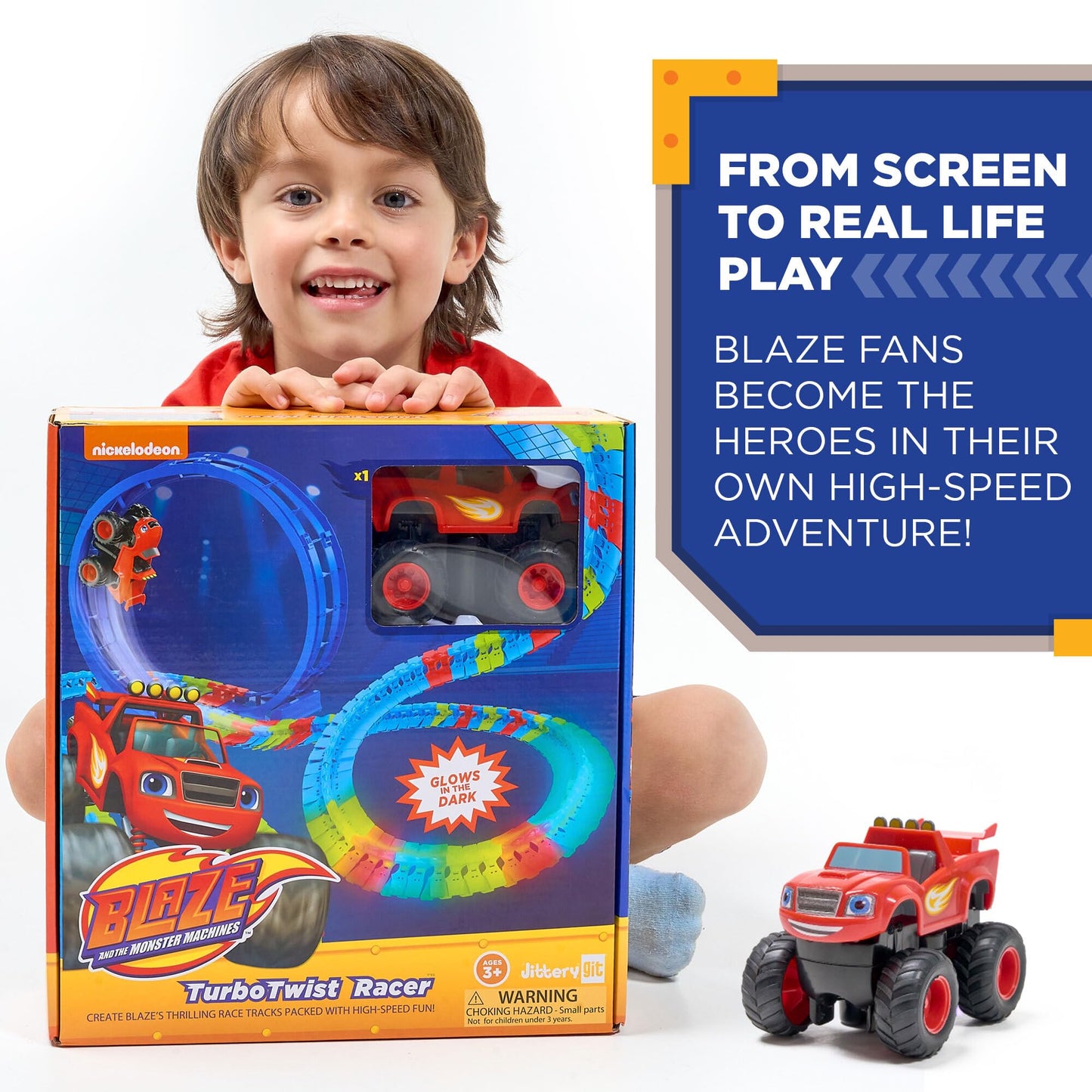 Blaze and The Monster Machine Race Track Set by JitteryGit – 117-Piece Glow Track STEM Playset