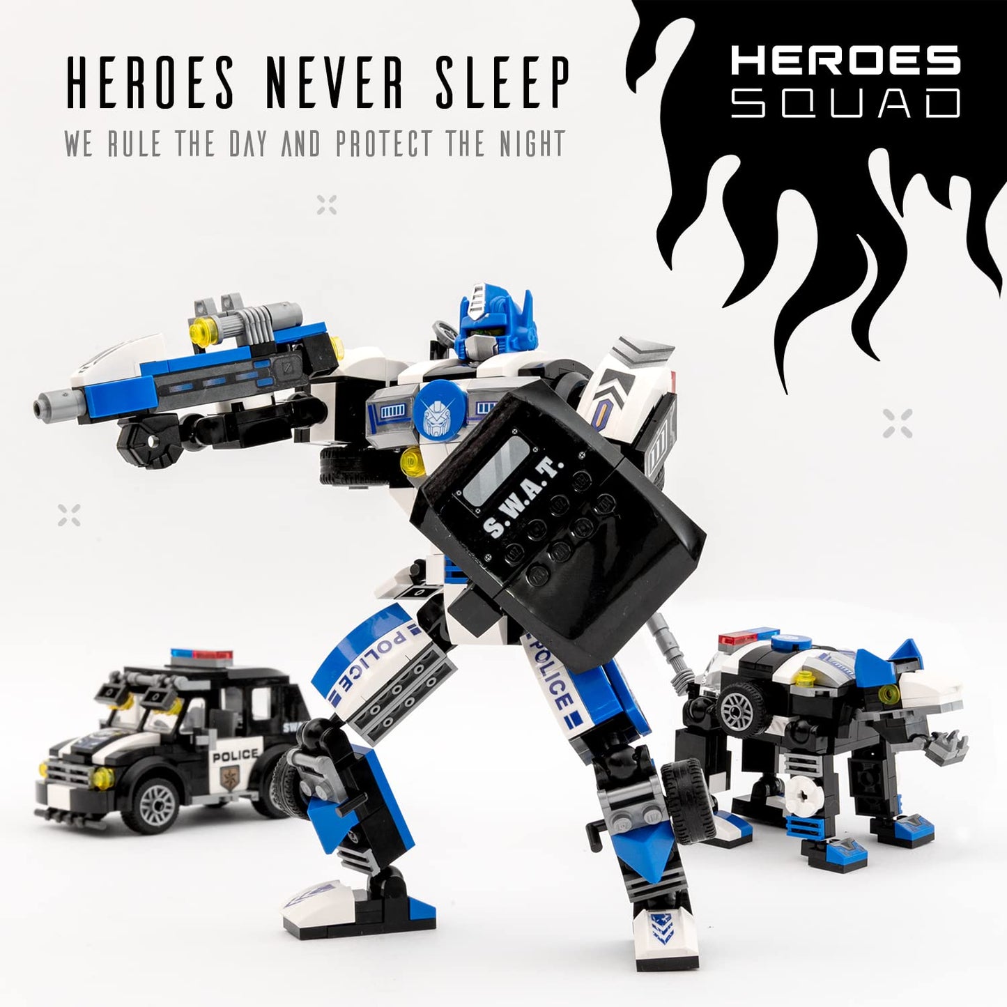 JITTERYGIT Robot Police Mech Glow-in-the-Dark Buildable STEM Toy – SWAT Action Figure Gift