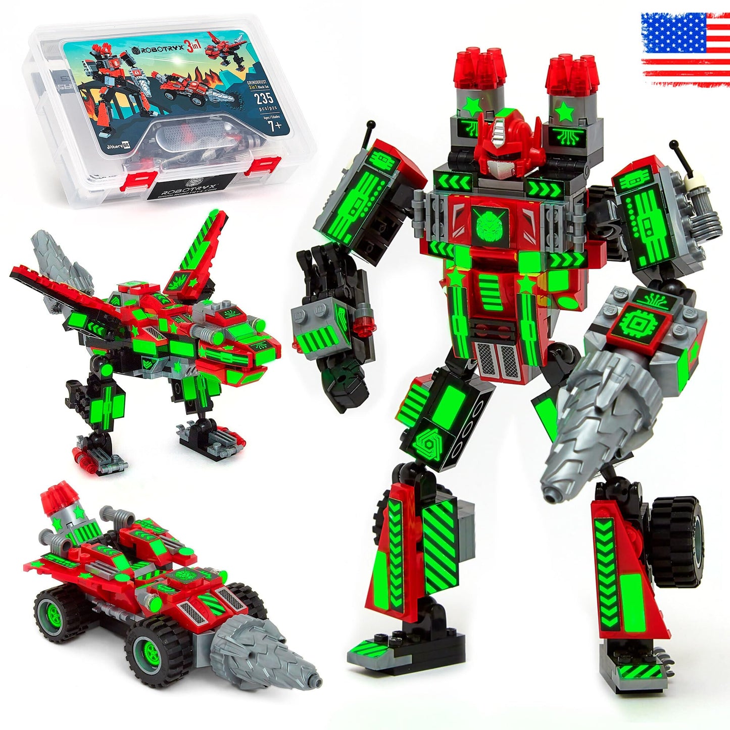 JITTERYGIT Mech Building Robot Glow in the Dark Set – 3-in-1 STEM Action Figure Toy