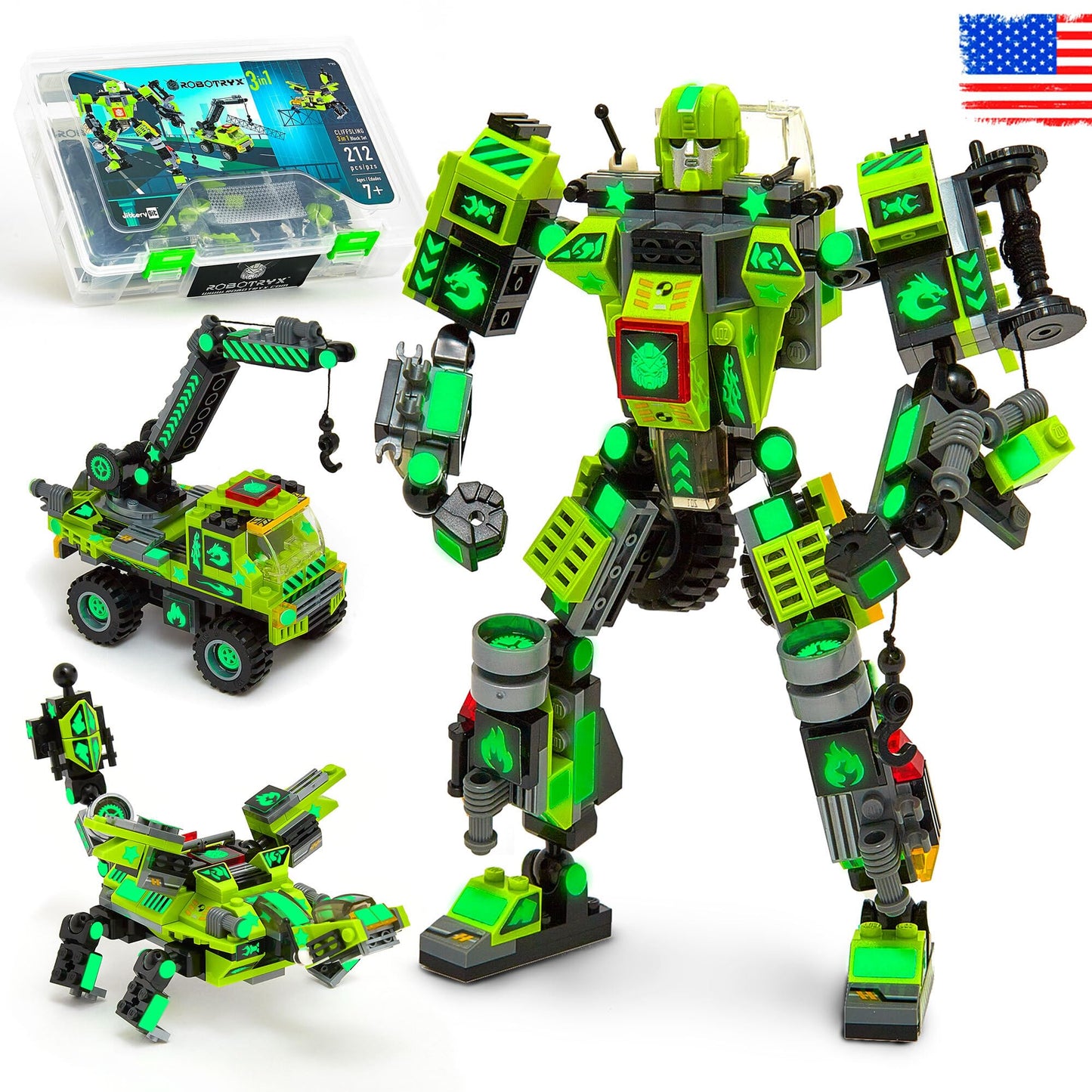 JITTERYGIT Mech Buildable Robot Glow-in-the-Dark STEM Toy Set - 3-in-1 Space Hero Gift