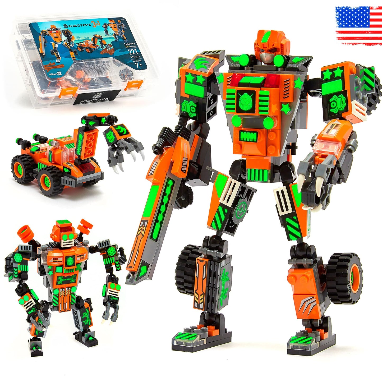 JITTERYGIT Mech Robot Soldier Glow-in-the-Dark Bricks Toy | STEM Gift Set for Kids 6-12