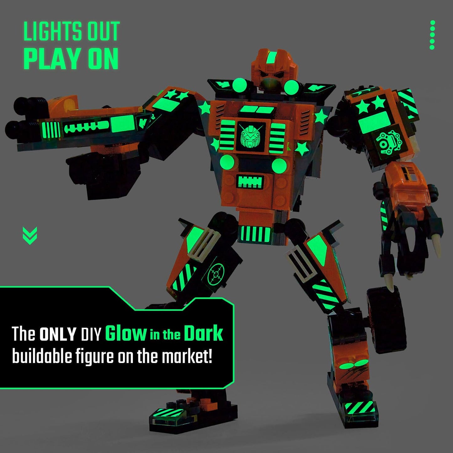 JITTERYGIT Mech Robot Soldier Glow-in-the-Dark Bricks Toy | STEM Gift Set for Kids 6-12