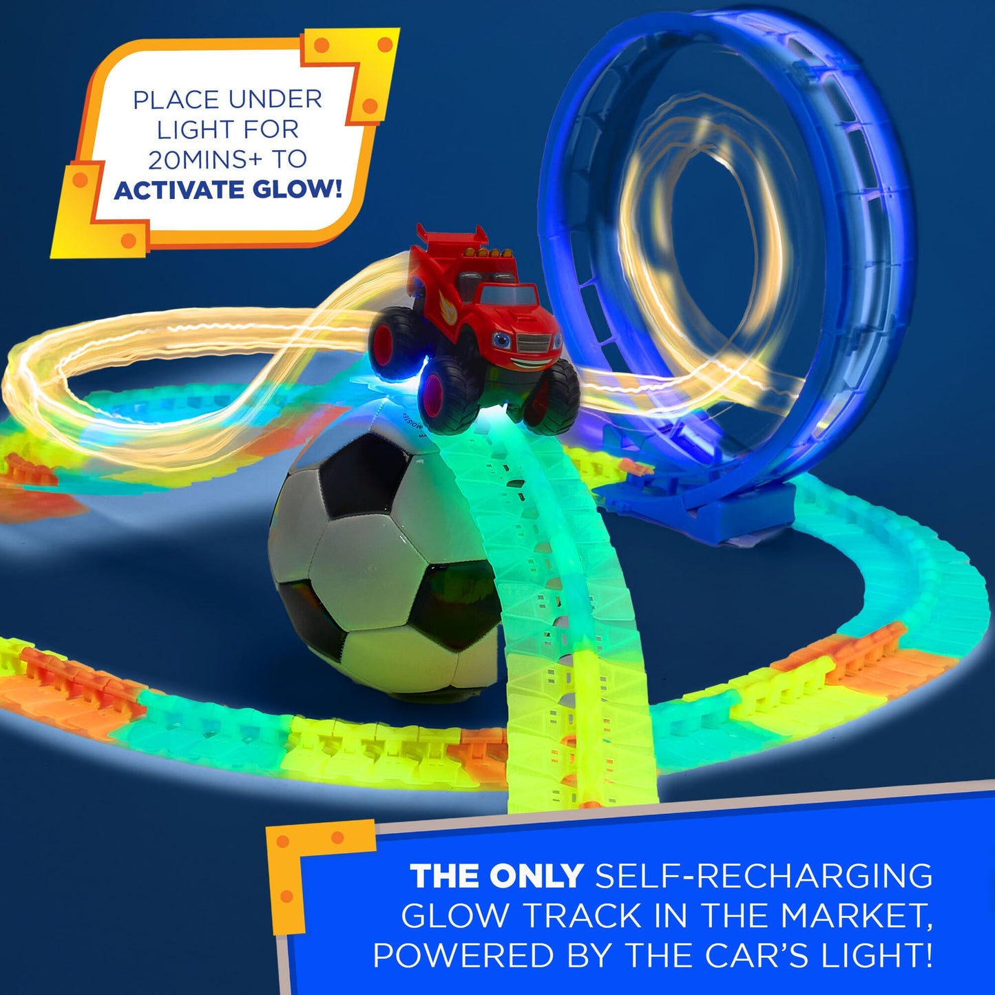Blaze and The Monster Machine Race Track Set by JitteryGit – 117-Piece Glow Track STEM Playset