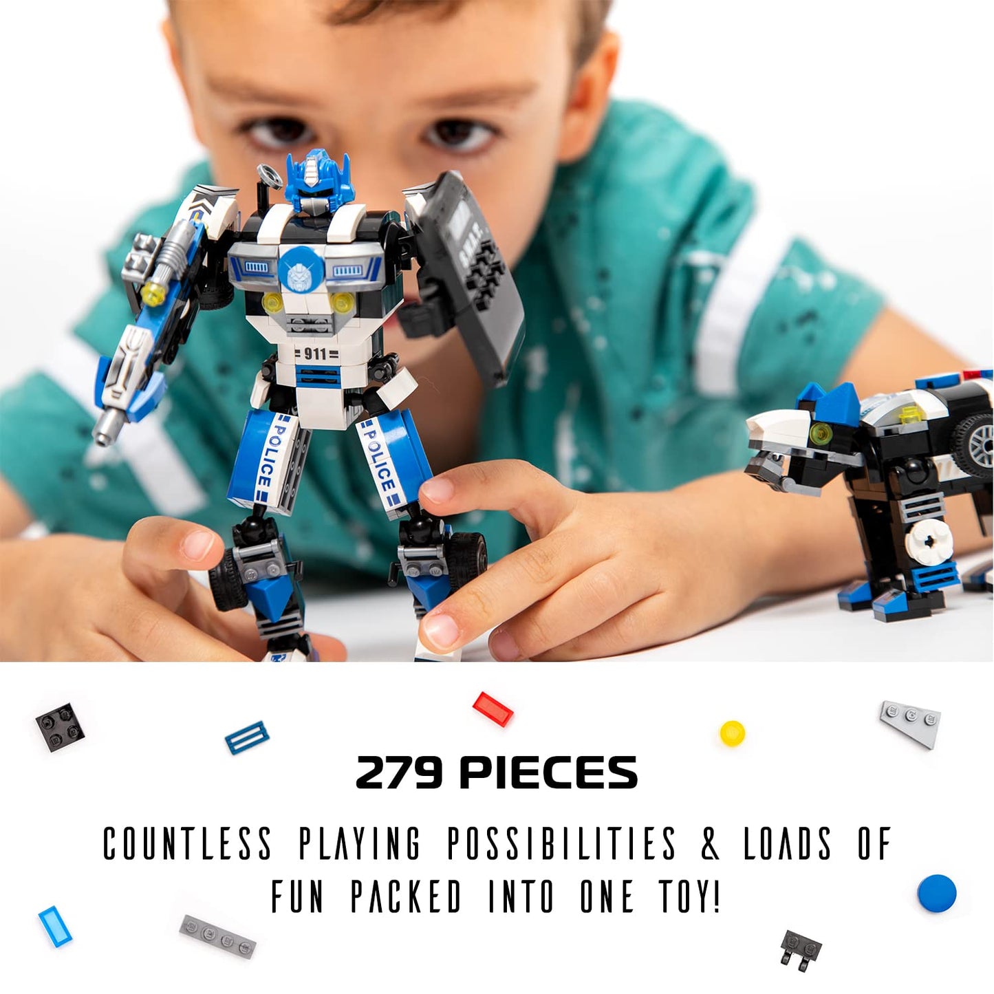 JITTERYGIT Robot Police Mech Glow-in-the-Dark Buildable STEM Toy – SWAT Action Figure Gift
