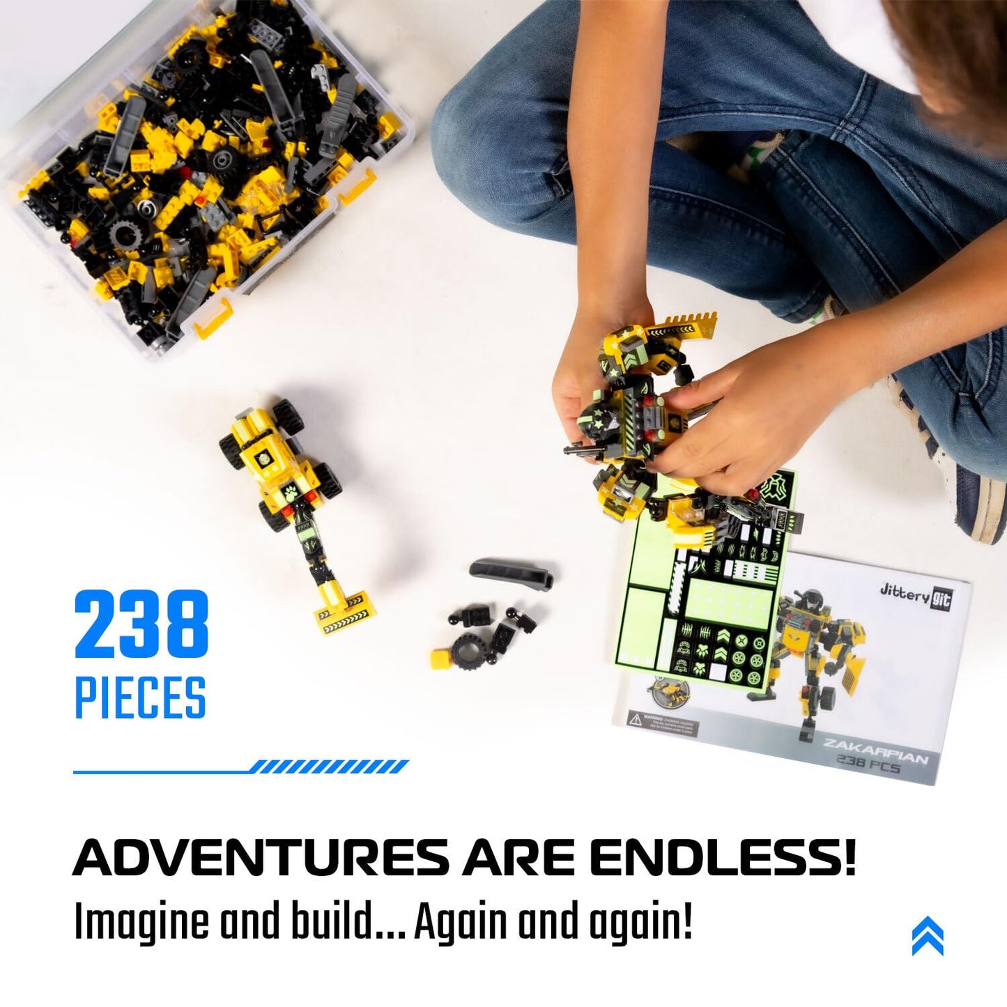 JITTERYGIT Robotryx 238-Piece STEM Builder • Glow-in-the-Dark 3-in-1 Kit for Ages 6-10
