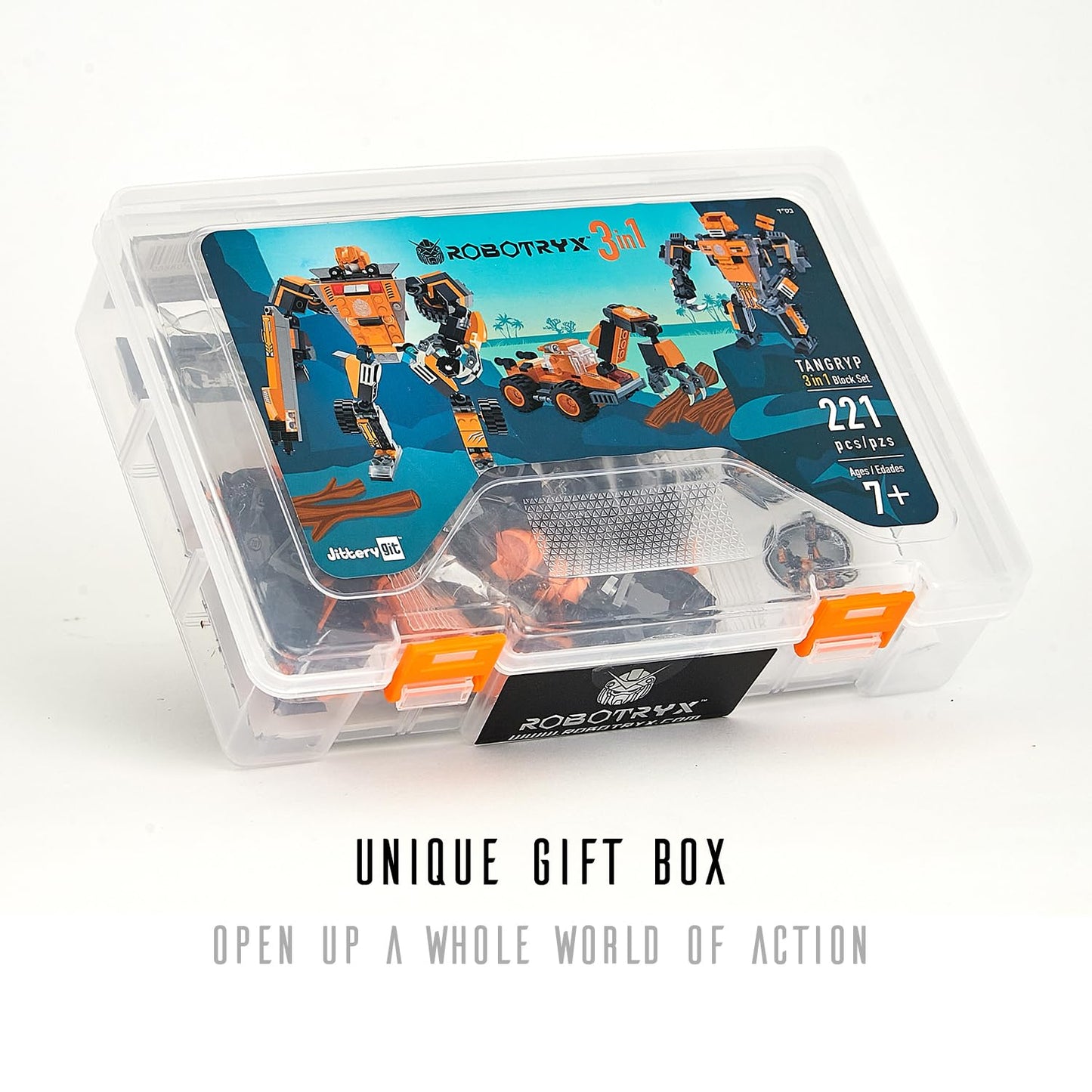 JITTERYGIT Mech Robot Soldier Glow-in-the-Dark Bricks Toy | STEM Gift Set for Kids 6-12