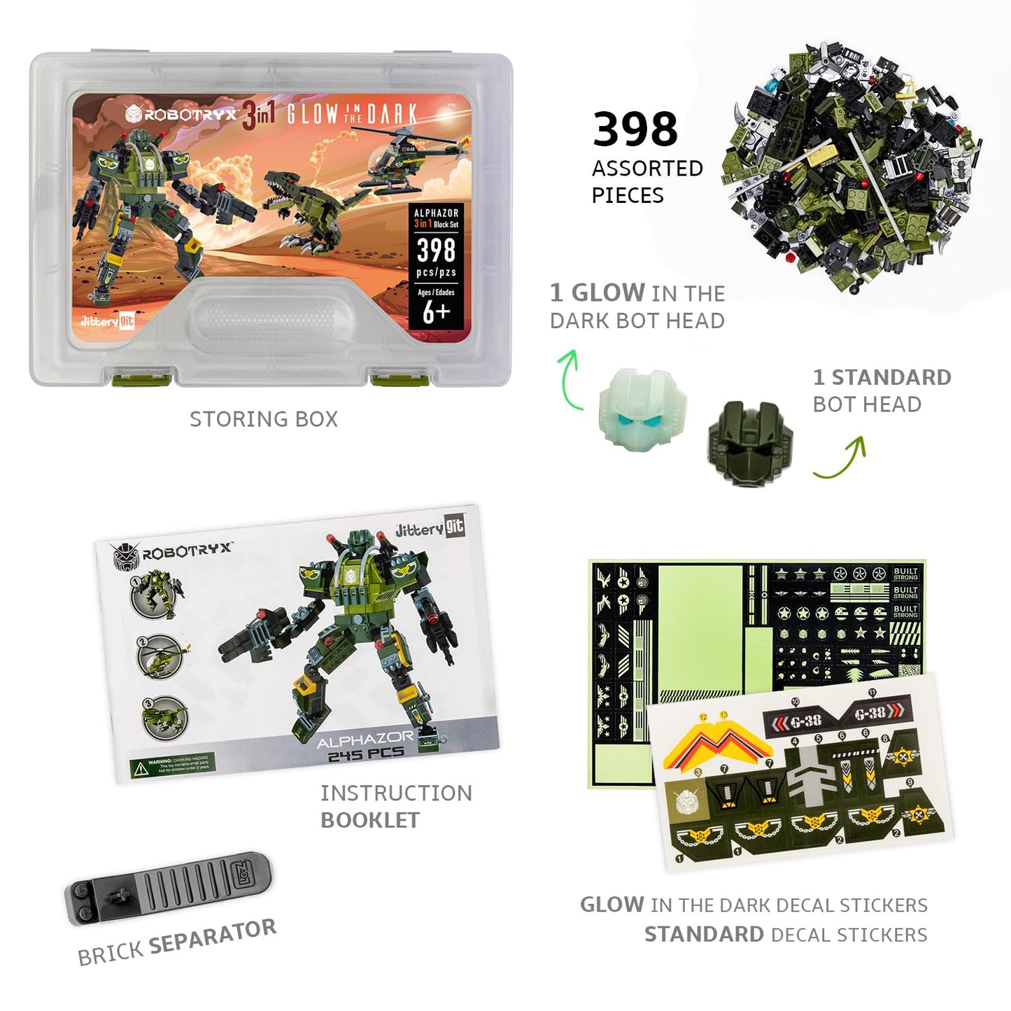 JITTERYGIT Robot Army Buildable Mech Soldier – Glow-in-the-Dark STEM Toy Kit for Kids 6-11