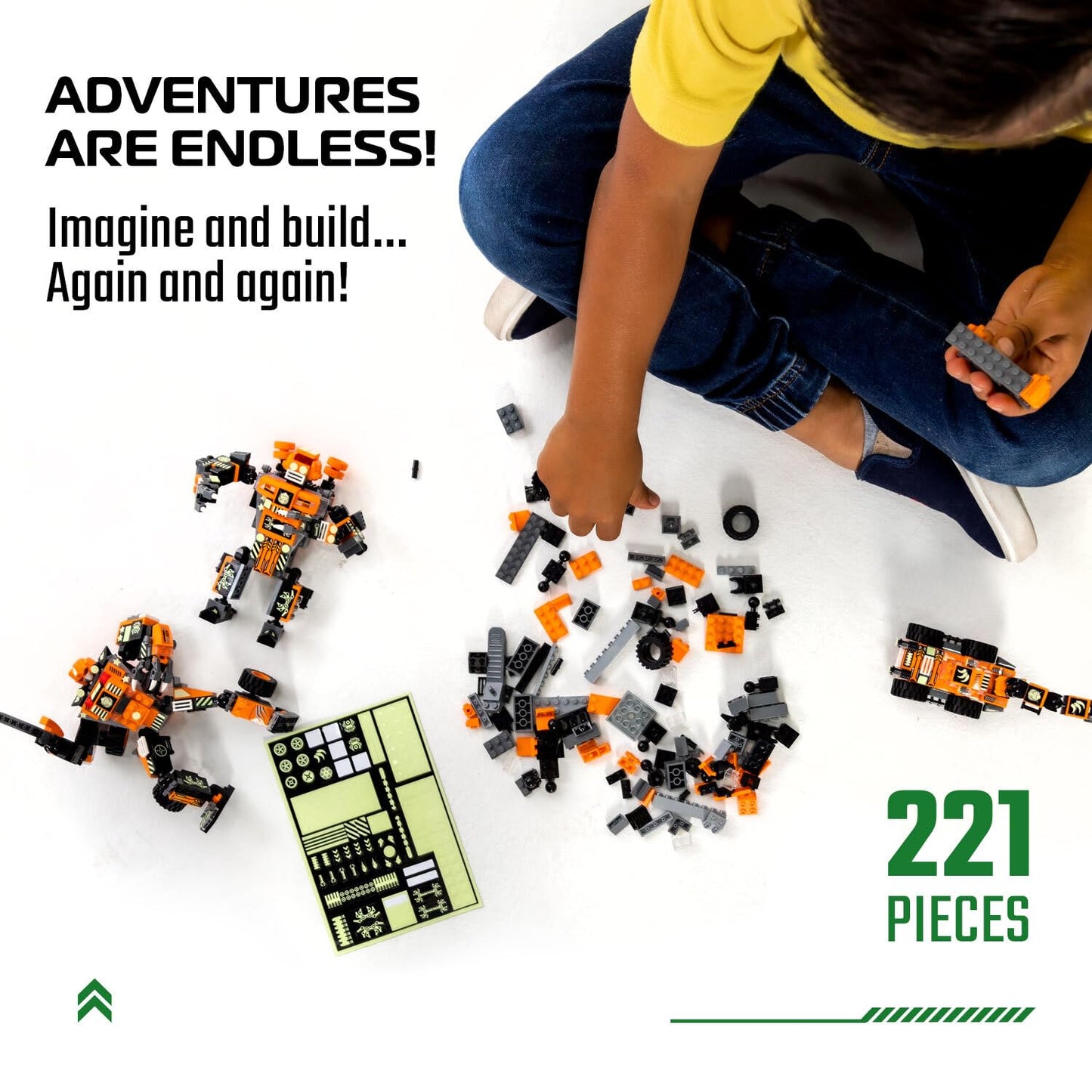 JITTERYGIT Mech Robot Soldier Glow-in-the-Dark Bricks Toy | STEM Gift Set for Kids 6-12