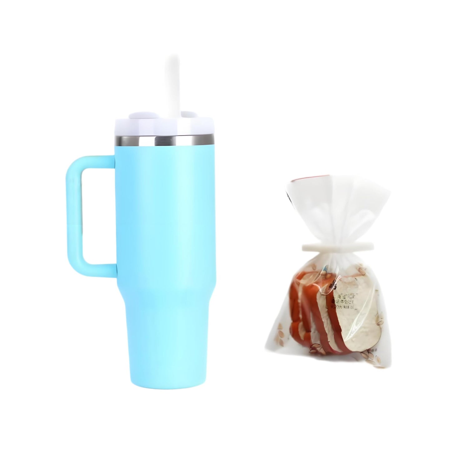 JiuGongmoup 2Pcs Miniature Drink Cup & Toast Set – 1/12 Scale Light Blue Tumblers with Lids & Straws