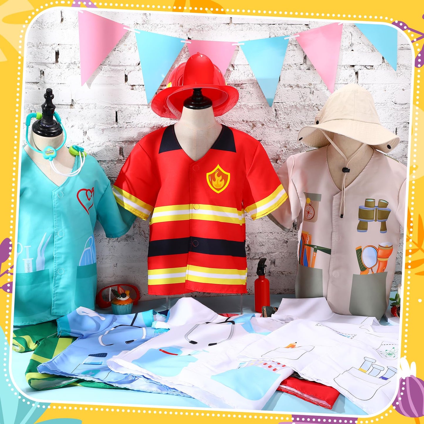 Jiuguva 12-Piece Kids Role Play Costumes Set – Firefighter, Police, Doctor, Nurse, Cowboy, Scientist & More for Ages 3-8
