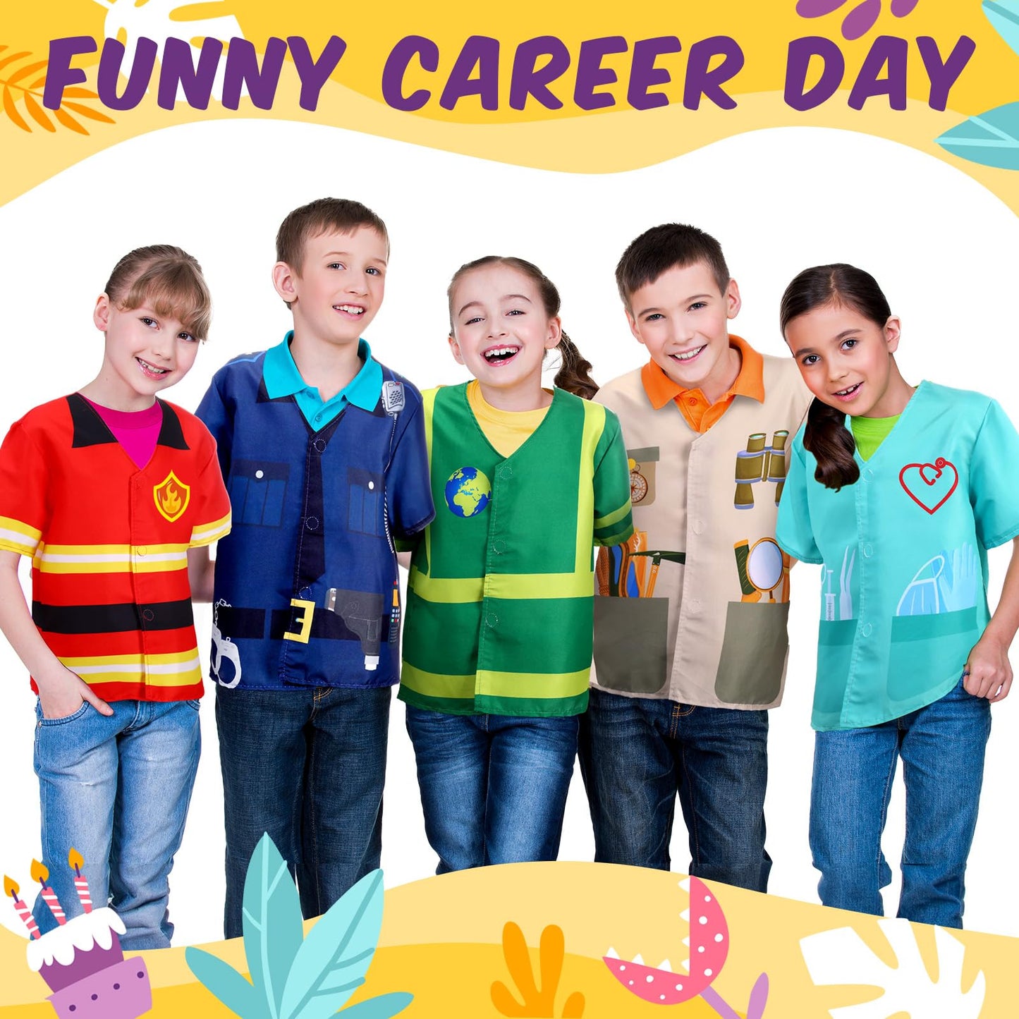 Jiuguva 12-Piece Kids Role Play Costumes Set – Firefighter, Police, Doctor, Nurse, Cowboy, Scientist & More for Ages 3-8