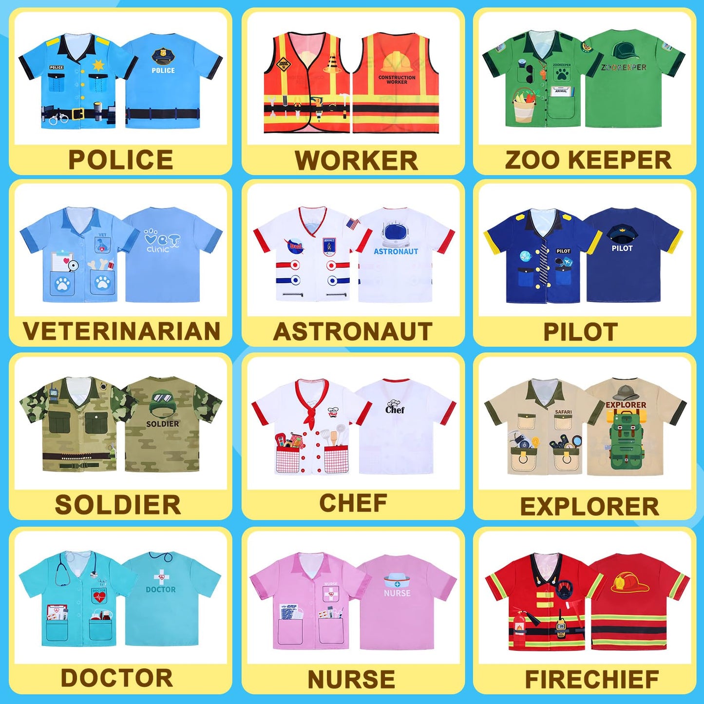 Jiuguva 12 Pcs Kids Role Play Costumes – Community Helper & Career Dress-Up Set