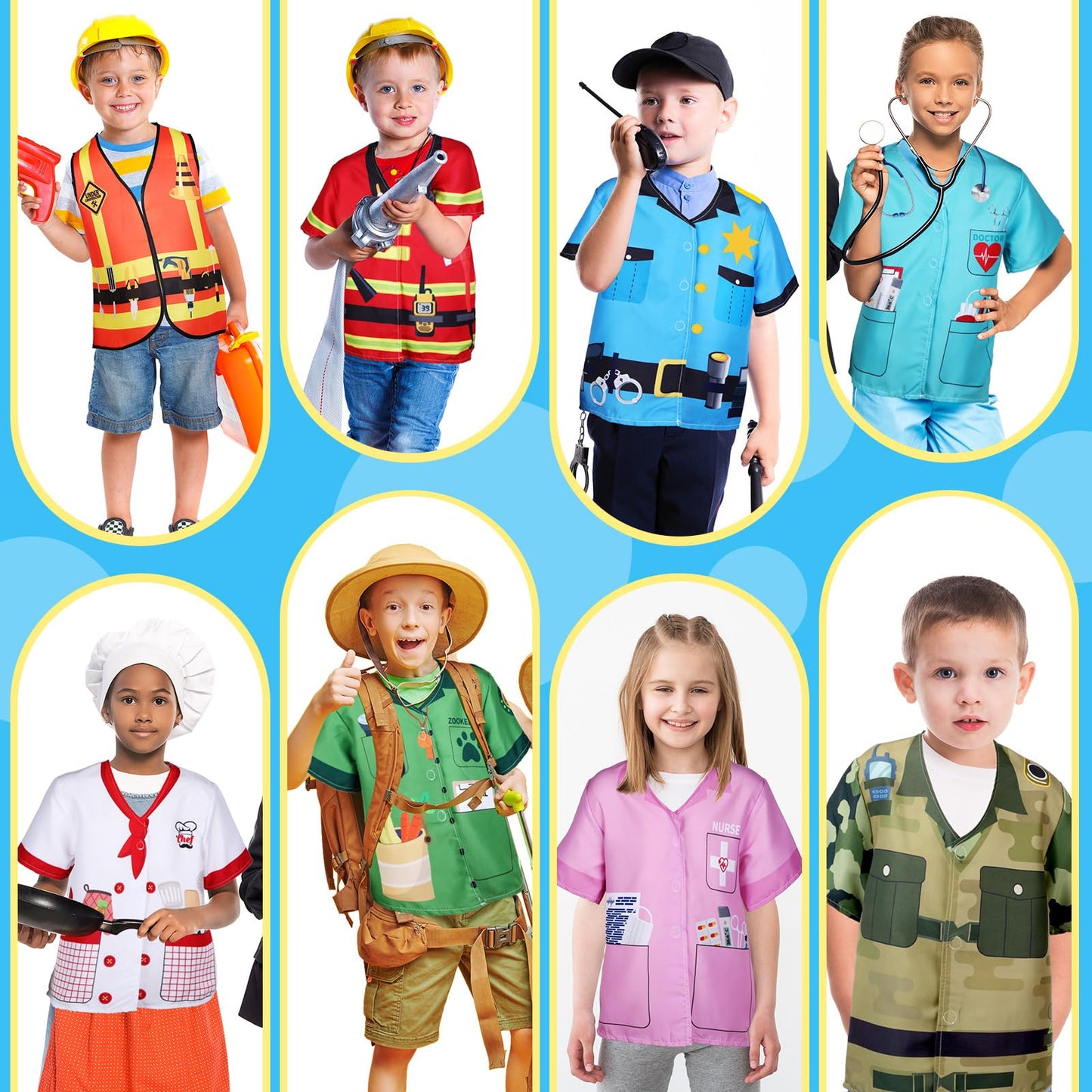 Jiuguva 12 Pcs Kids Role Play Costumes – Community Helper & Career Dress-Up Set