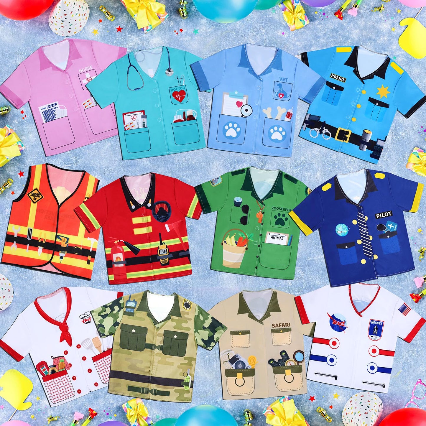 Jiuguva 12 Pcs Kids Role Play Costumes – Community Helper & Career Dress-Up Set