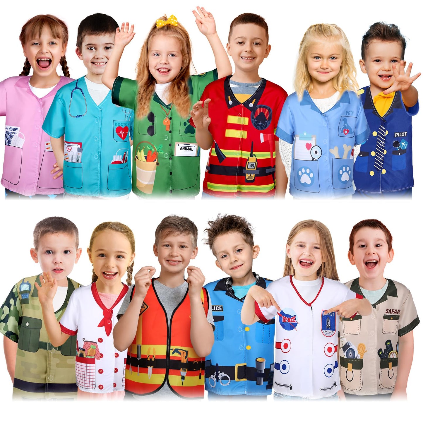 Jiuguva 12 Pcs Kids Role Play Costumes – Community Helper & Career Dress-Up Set