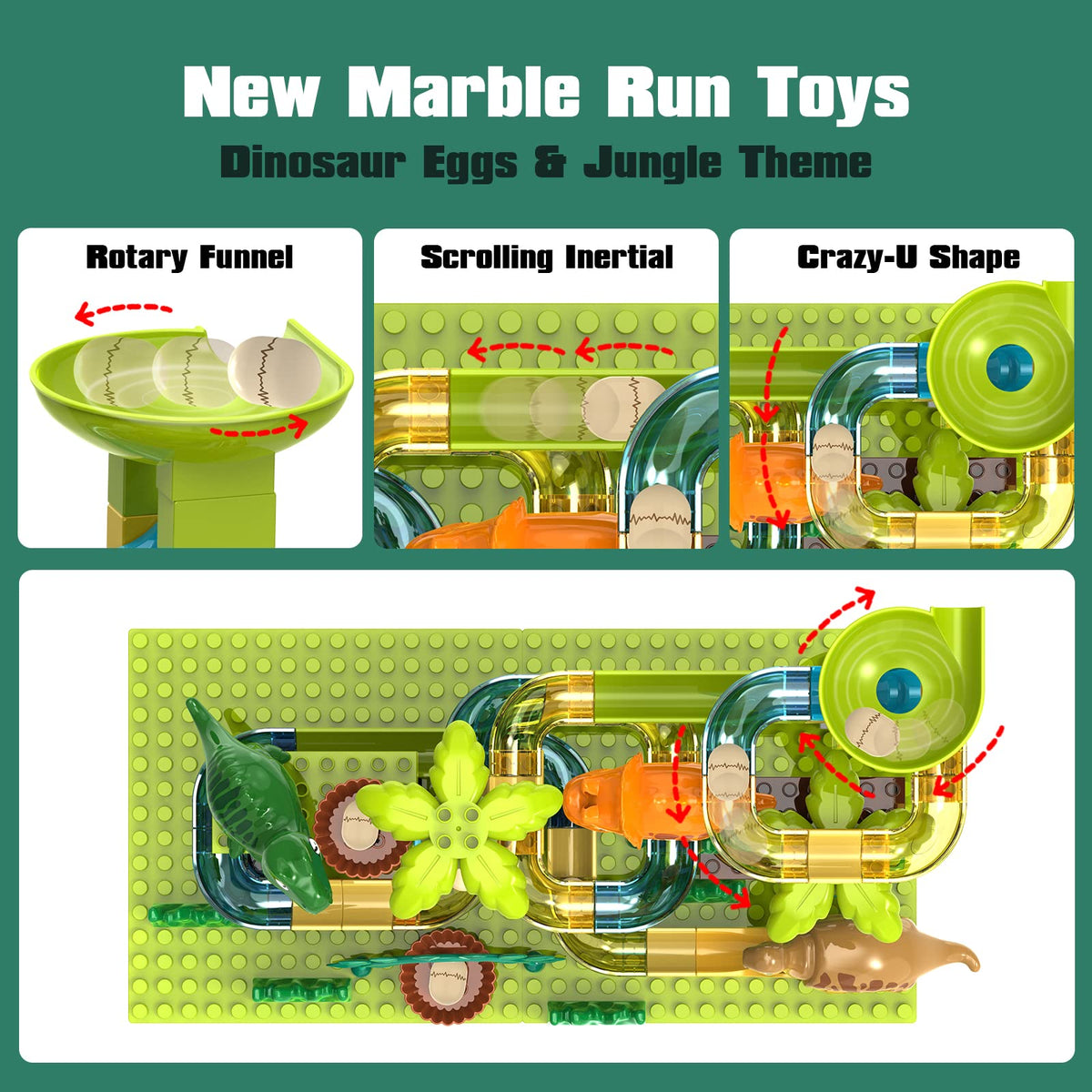 JIXIN Dinosaur Marble Run – 125-Piece STEM Building Set, DUPLO-Compatible for Kids 3–8