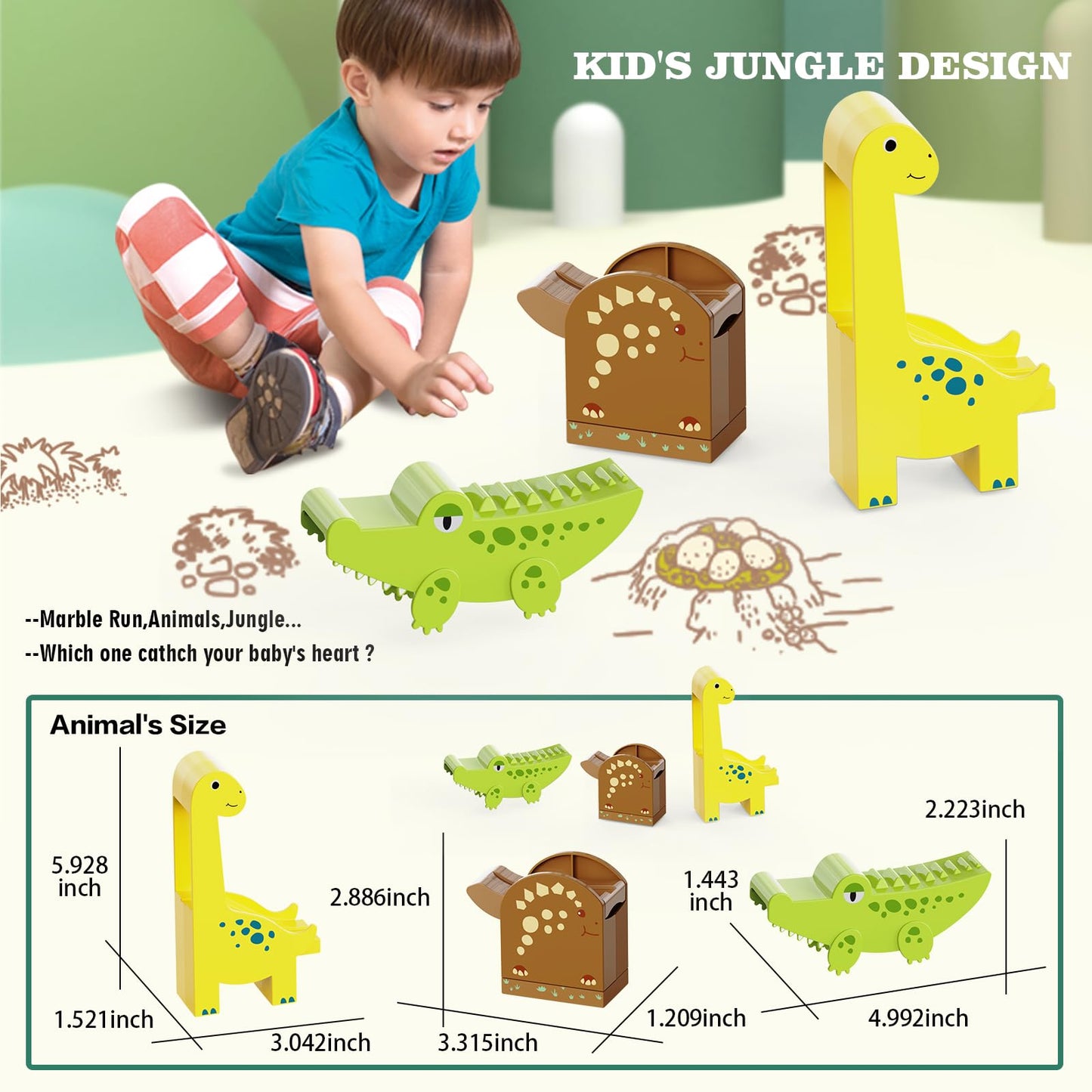 JIXIN Dinosaur Marble Run for Kids 4-8 | 187Pcs Building Blocks Compatible with LEGO DUPLO | STEM Montessori Toy