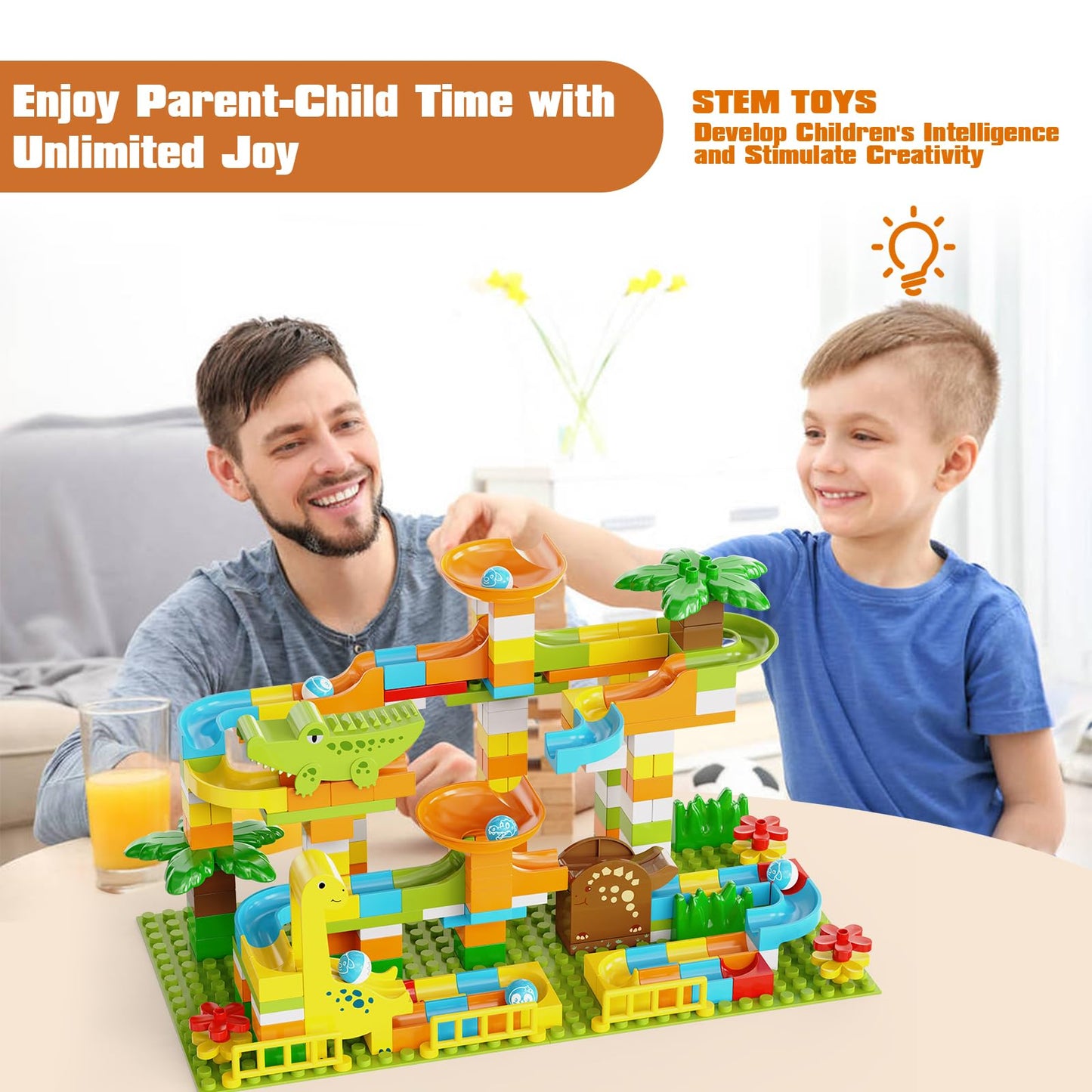 JIXIN Dinosaur Marble Run for Kids 4-8 | 187Pcs Building Blocks Compatible with LEGO DUPLO | STEM Montessori Toy