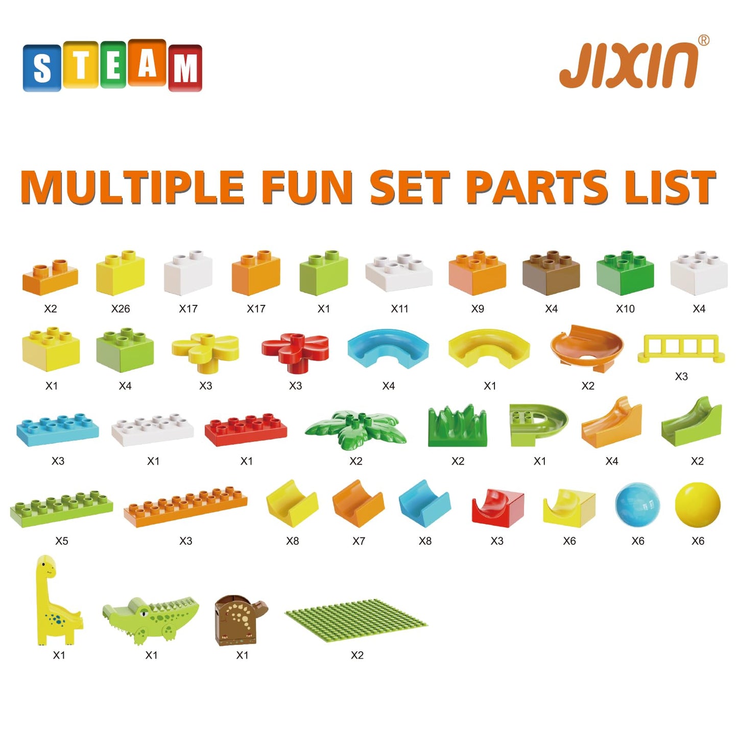 JIXIN Dinosaur Marble Run for Kids 4-8 | 187Pcs Building Blocks Compatible with LEGO DUPLO | STEM Montessori Toy
