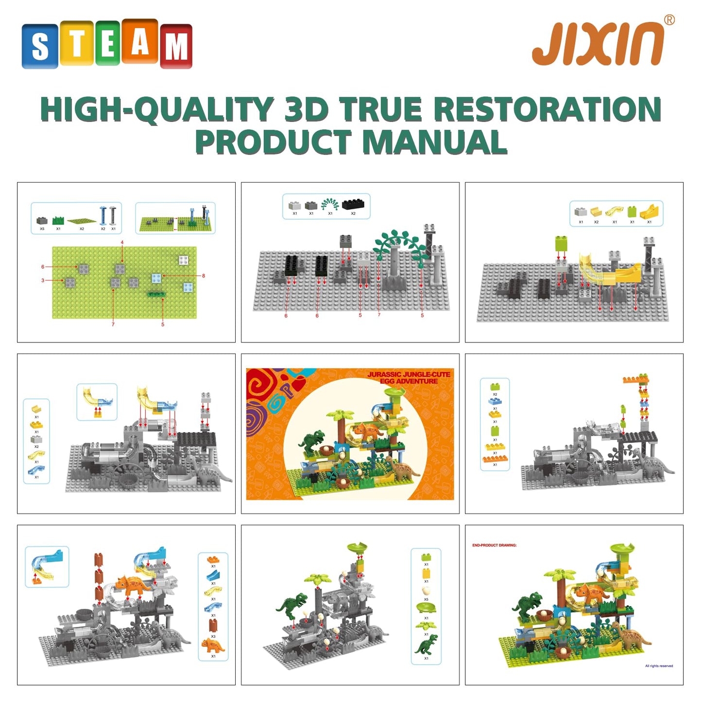 JIXIN Dinosaur Marble Run – 125-Piece STEM Building Set, DUPLO-Compatible for Kids 3–8
