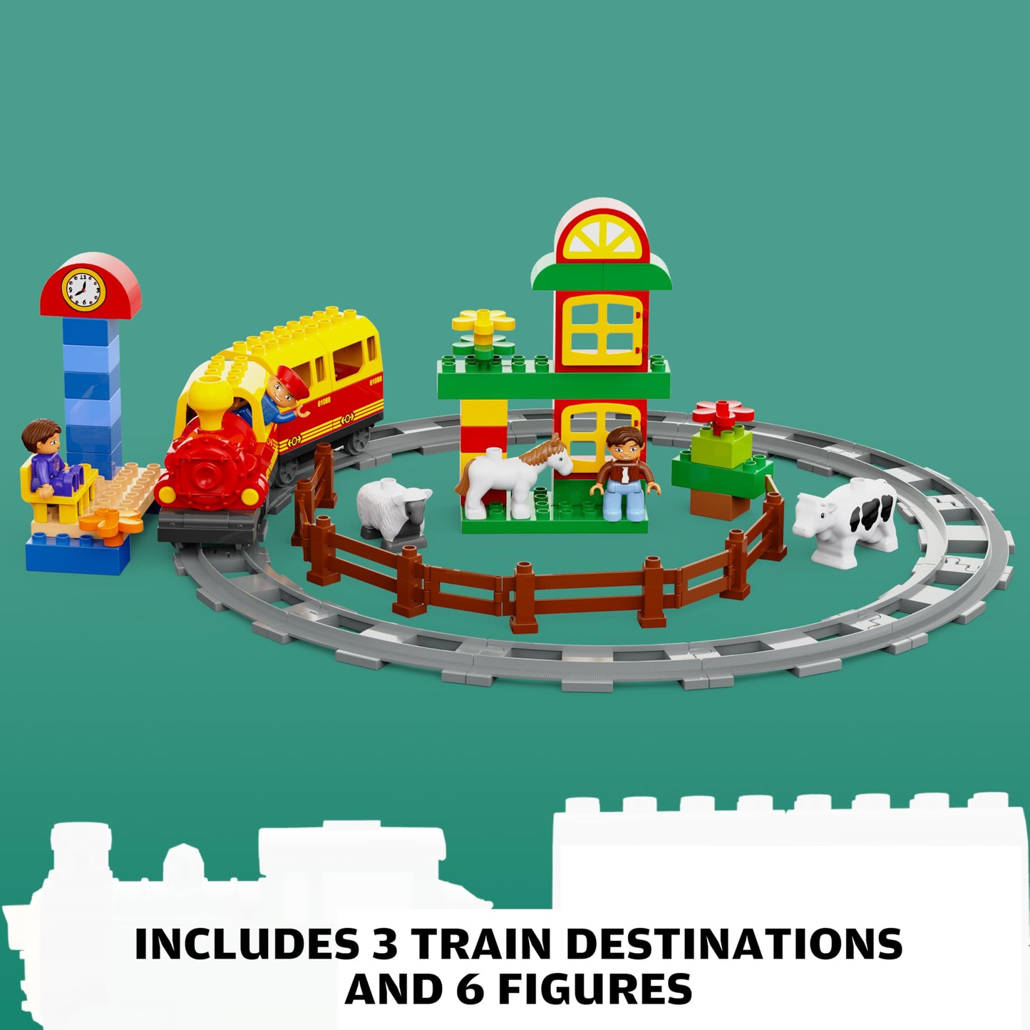JIXIN Electric Train Toys with Farm Animals Set – Music, Lights & LEGO DUPLO Compatible Tracks