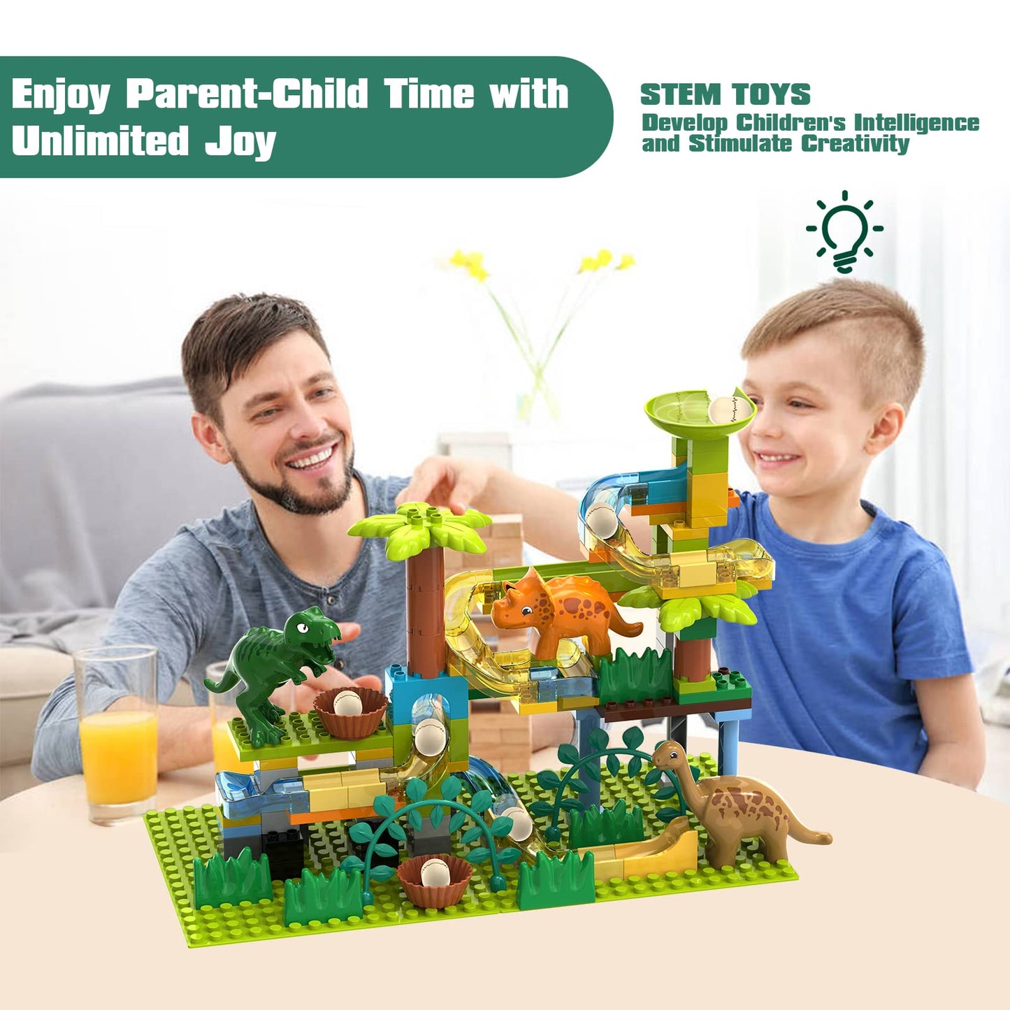 JIXIN Dinosaur Marble Run – 125-Piece STEM Building Set, DUPLO-Compatible for Kids 3–8