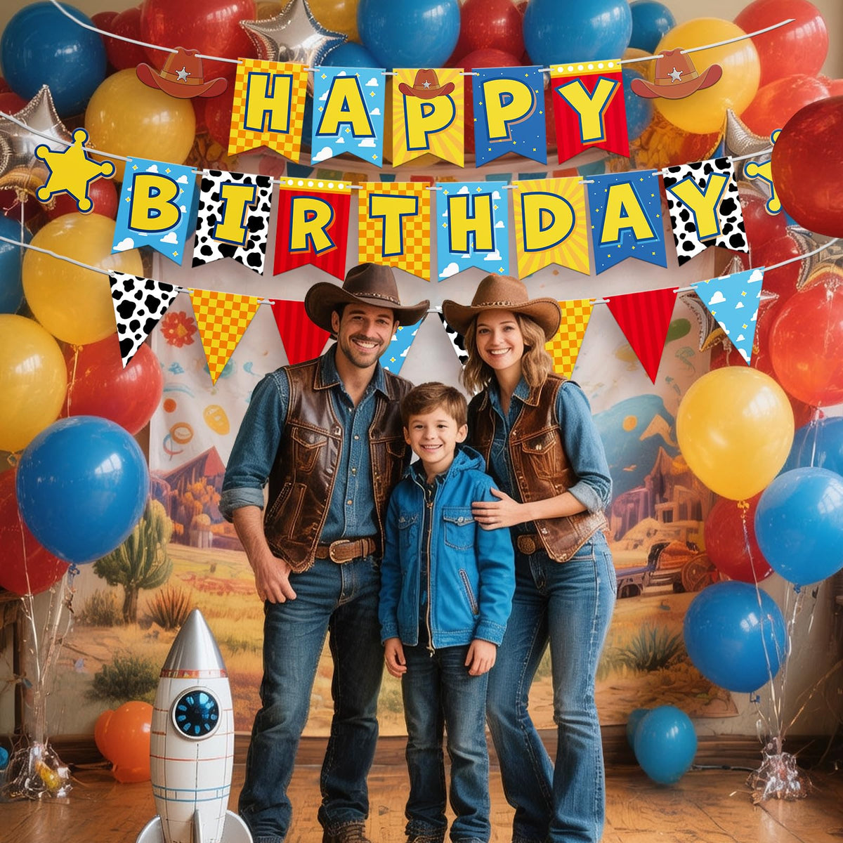 JIYUWATA Pre-Strung Cartoon Toys Birthday Banner – Story Theme Party Decoration (1st–10th Birthday)