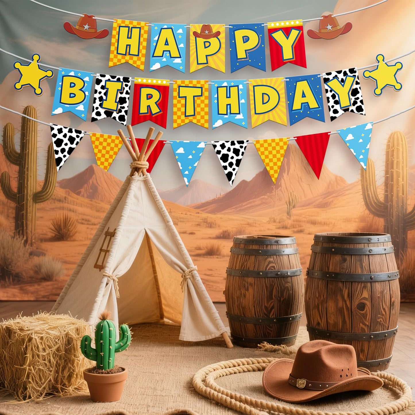 JIYUWATA Pre-Strung Cartoon Toys Birthday Banner – Story Theme Party Decoration (1st–10th Birthday)