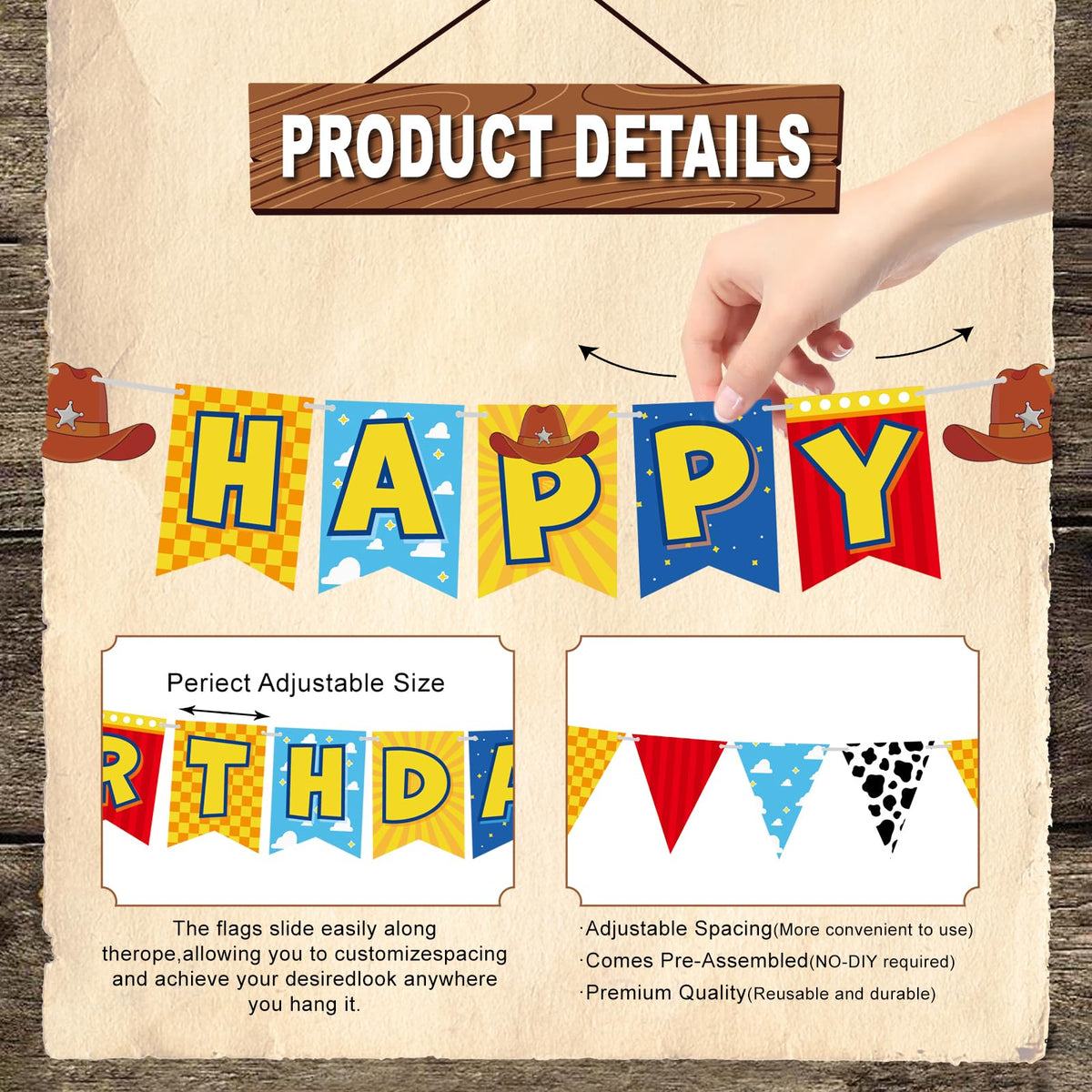 JIYUWATA Pre-Strung Cartoon Toys Birthday Banner – Story Theme Party Decoration (1st–10th Birthday)