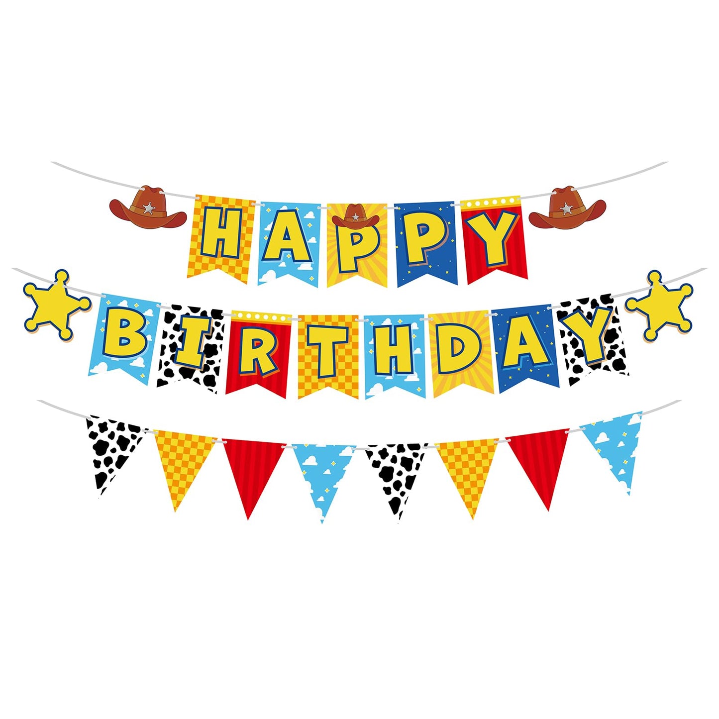 JIYUWATA Pre-Strung Cartoon Toys Birthday Banner – Story Theme Party Decoration (1st–10th Birthday)