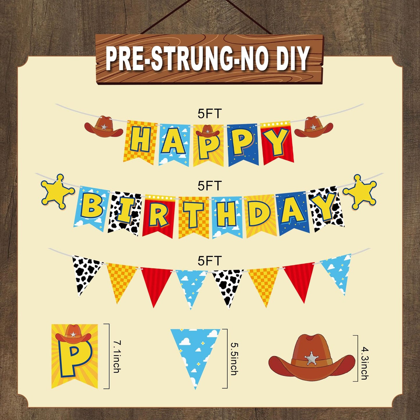JIYUWATA Pre-Strung Cartoon Toys Birthday Banner – Story Theme Party Decoration (1st–10th Birthday)