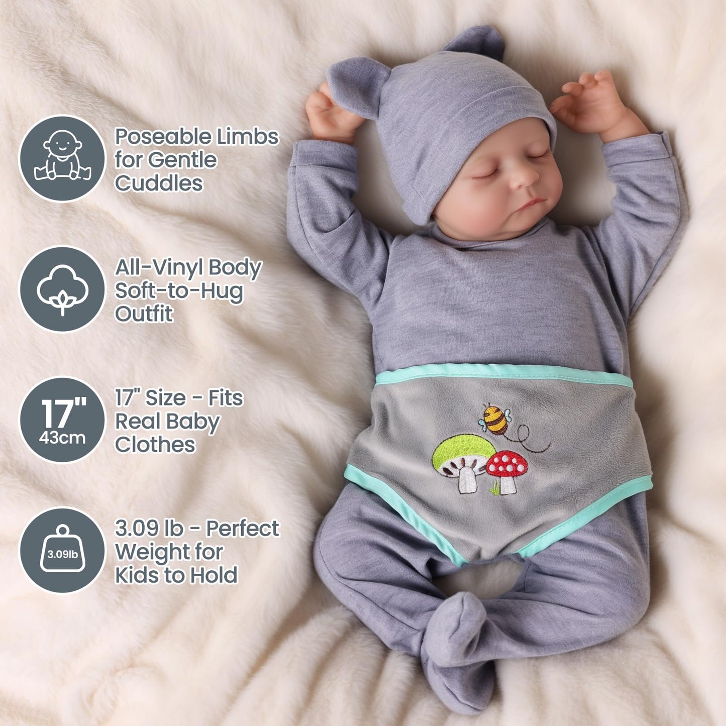 JIZHI Lifelike Reborn Baby Dolls - 17-Inch Realistic Newborn Baby Boy with Feeding Kit | Poseable Vinyl Body