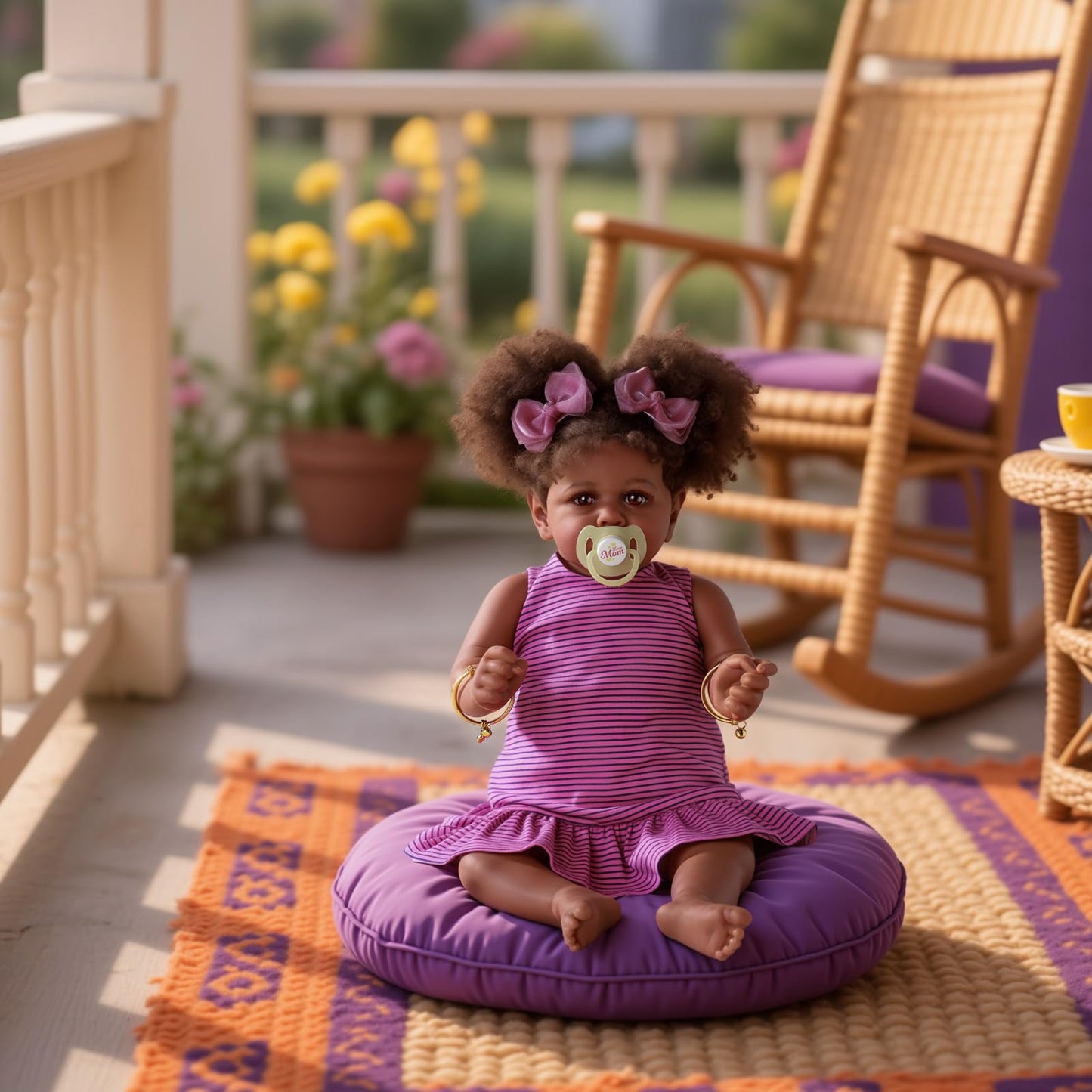 JIZHI Reborn 22in Baby Dolls – Lifelike Soft Body Newborn, Taupe Eyes, Caramel Skin, Pink Striped Skirt, Gift for Kids 3+