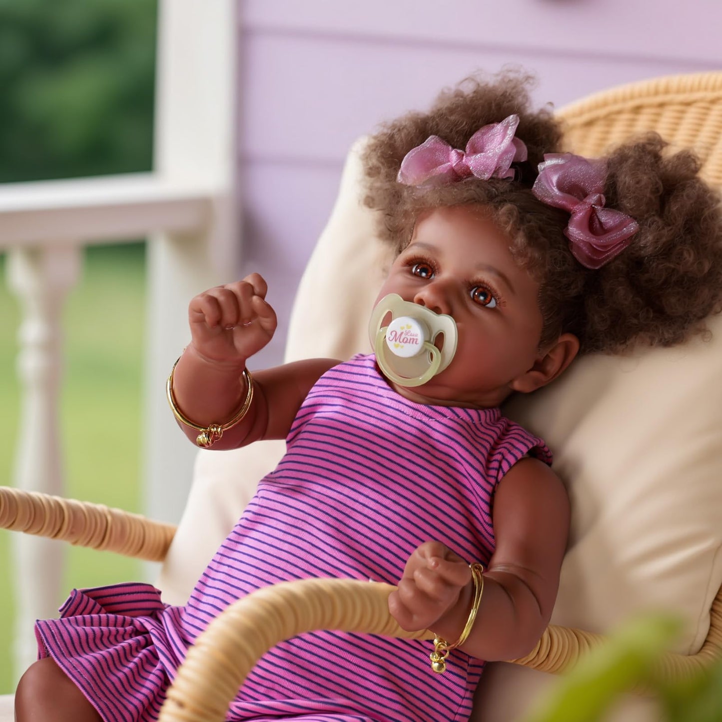JIZHI Reborn 22in Baby Dolls – Lifelike Soft Body Newborn, Taupe Eyes, Caramel Skin, Pink Striped Skirt, Gift for Kids 3+