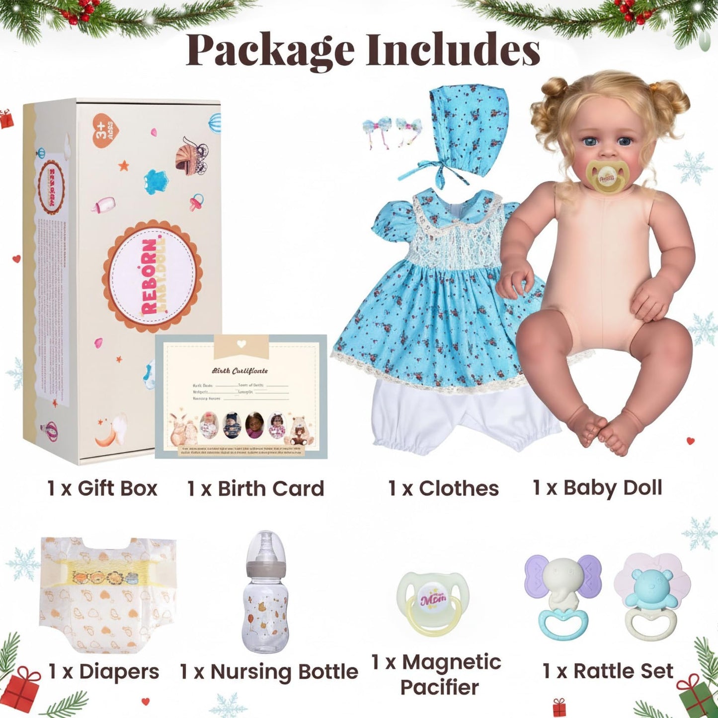 JIZHI Lifelike Reborn Baby Dolls - 18-Inch Blond Girl with Clothes | Realistic Newborn Toy for Kids 3+