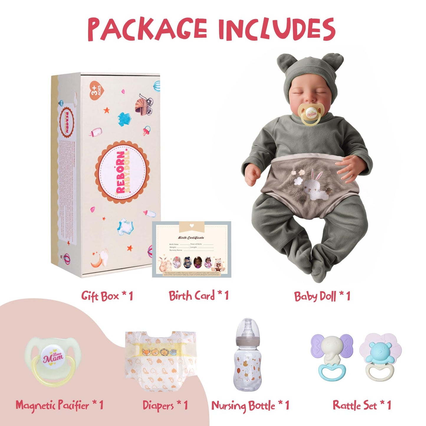 JIZHI Lifelike Reborn Boy Doll — 17-Inch Soft Body Realistic Newborn with Accessories