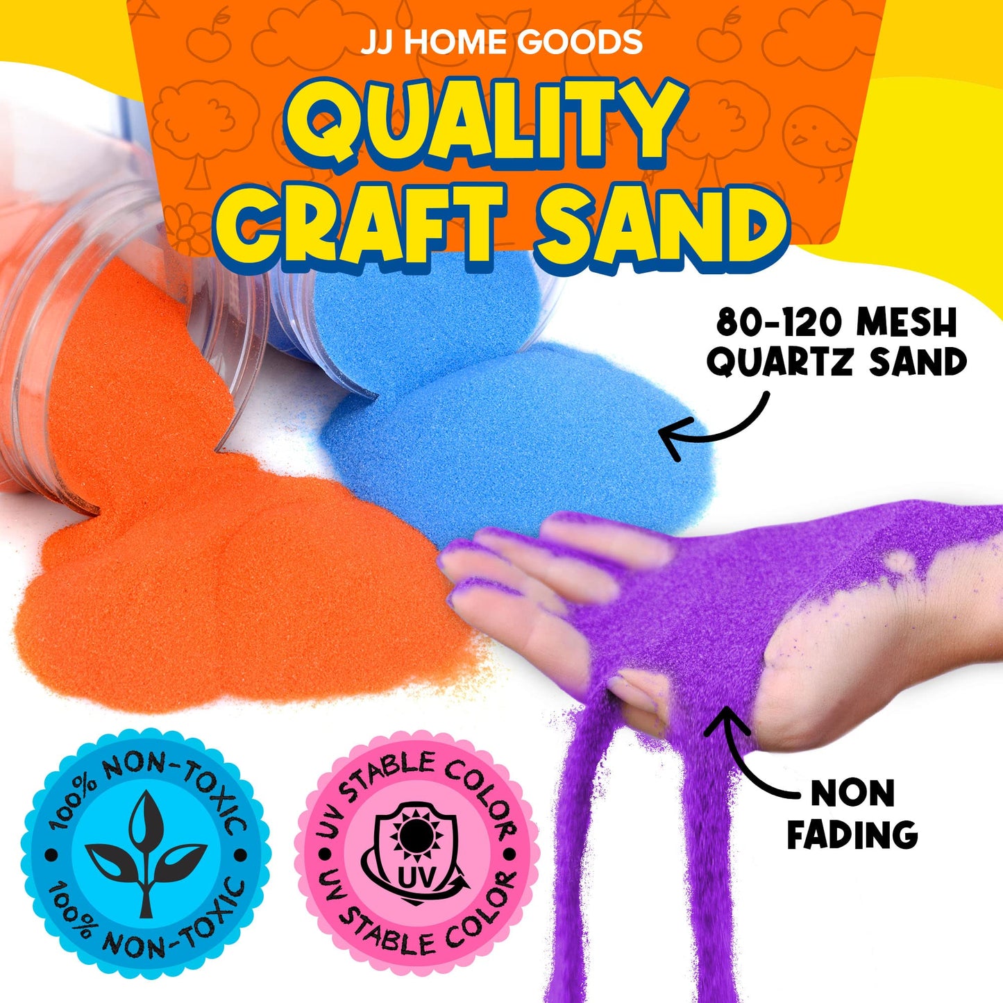 JJ CARE Colored Sand Kit – 11 lbs, 10 Bottles, Non-Toxic UV-Stable Craft Sand for Kids