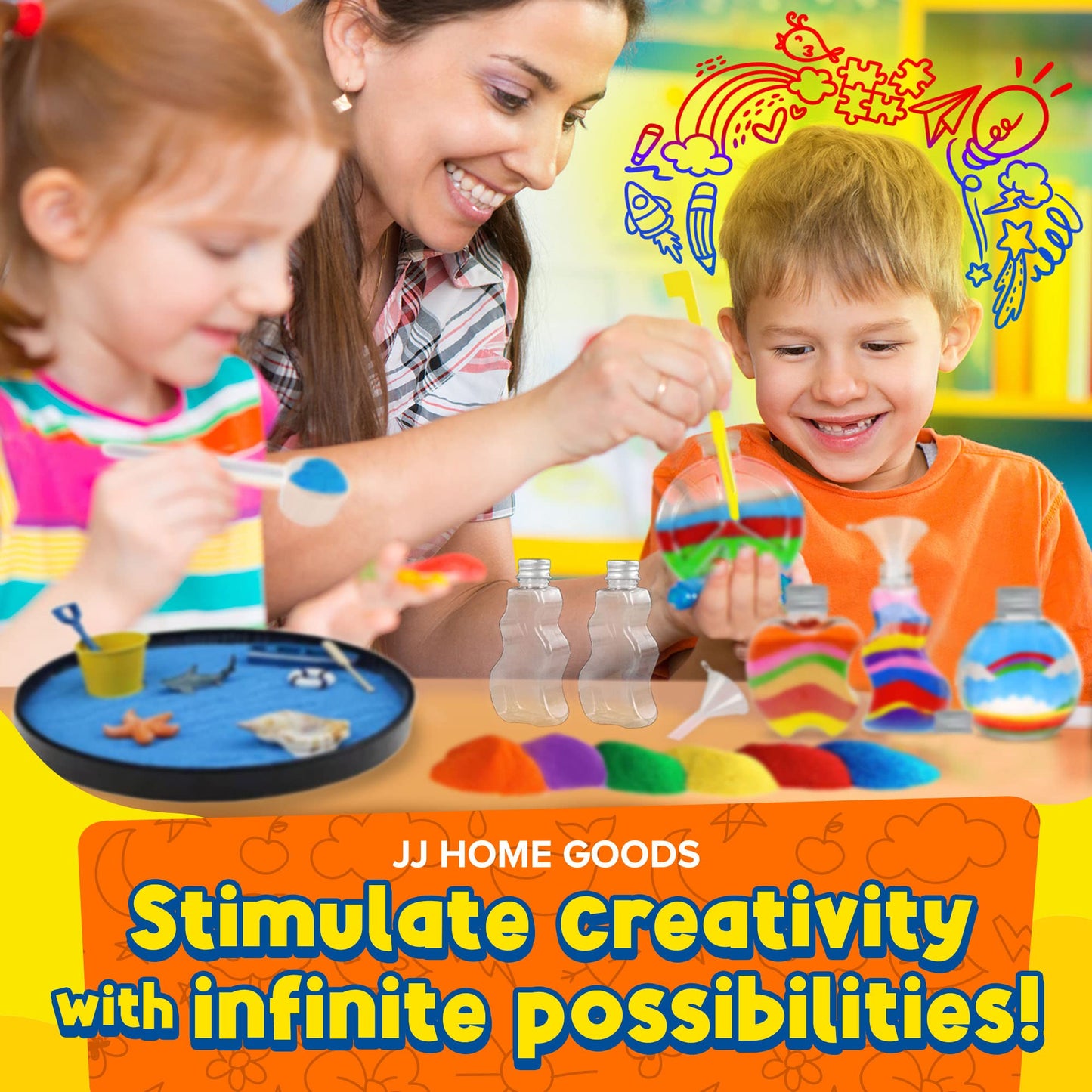 JJ CARE Colored Sand Kit – 11 lbs, 10 Bottles, Non-Toxic UV-Stable Craft Sand for Kids