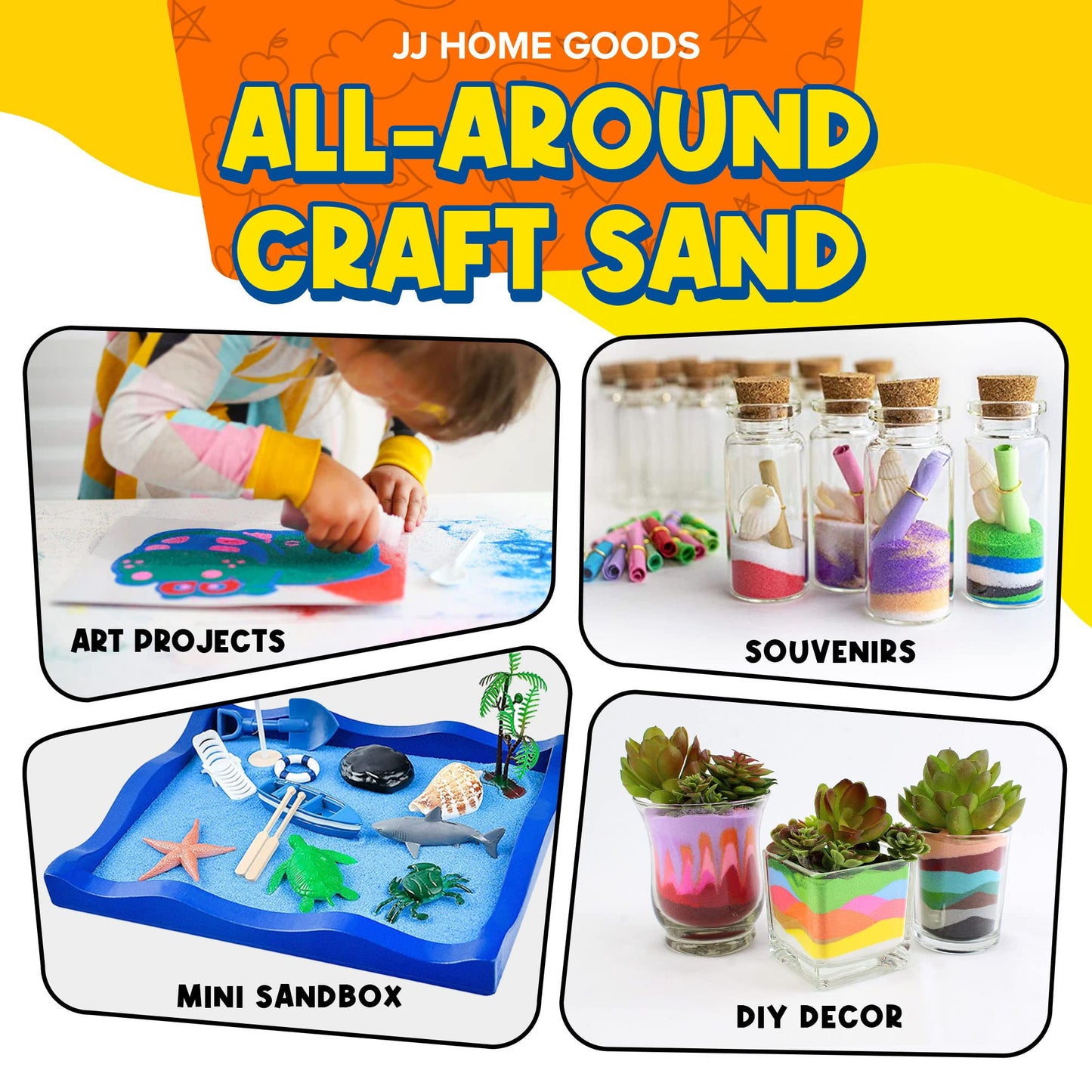 JJ CARE Colored Sand Kit – 11 lbs, 10 Bottles, Non-Toxic UV-Stable Craft Sand for Kids