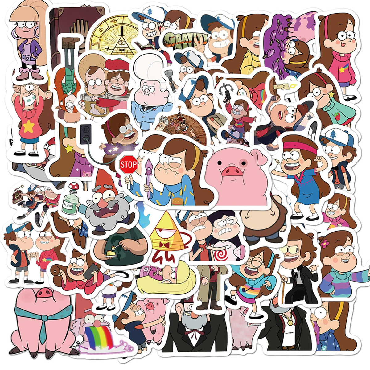 jjlin Gravity Falls Stickers – 50Pcs Mixed Cartoon Vinyl Decals for Laptops, Water Bottles, and More