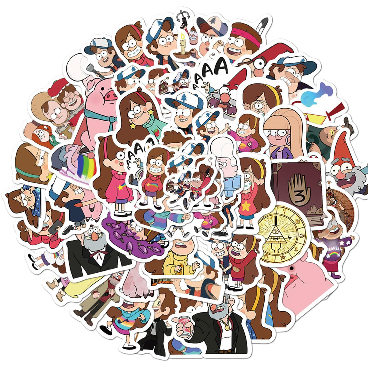 jjlin Gravity Falls Stickers – 50Pcs Mixed Cartoon Vinyl Decals for Laptops, Water Bottles, and More