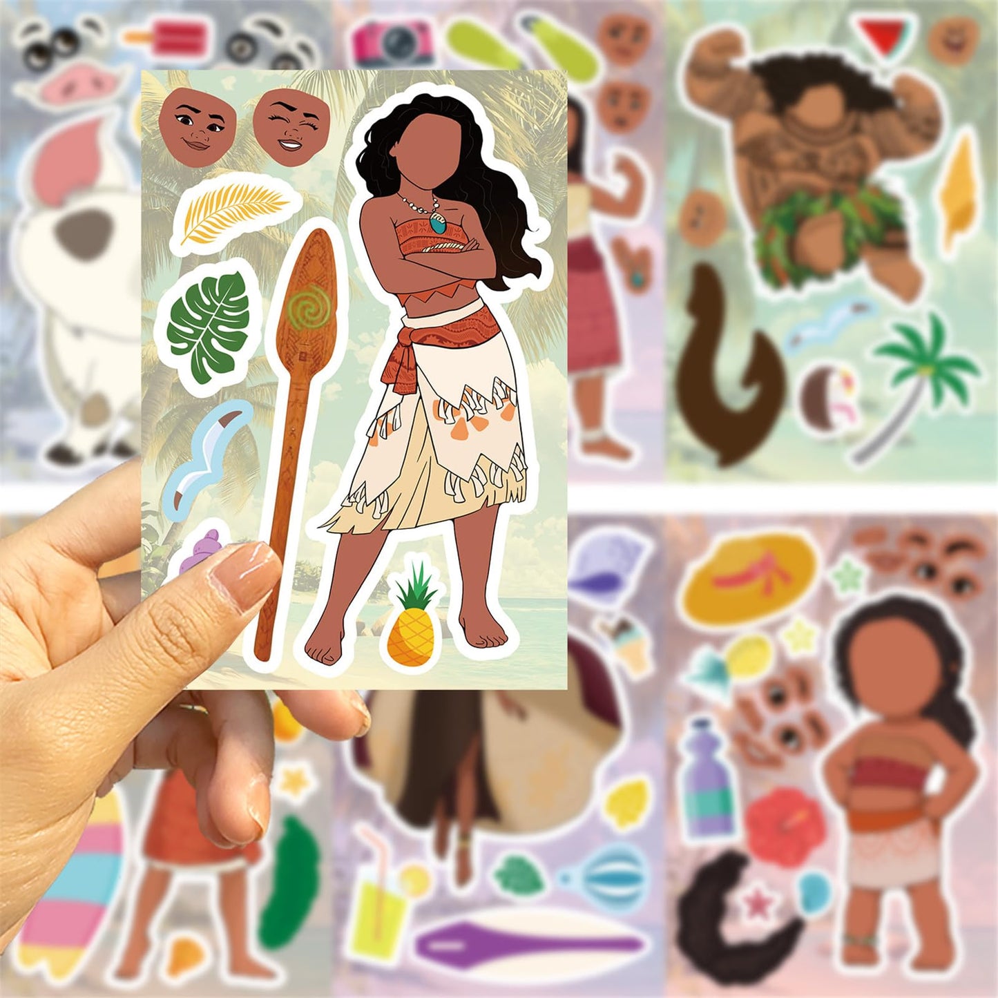 JJlin Moana Themed Stickers Pack – 24 Sheets, 8 Patterns, Waterproof Vinyl