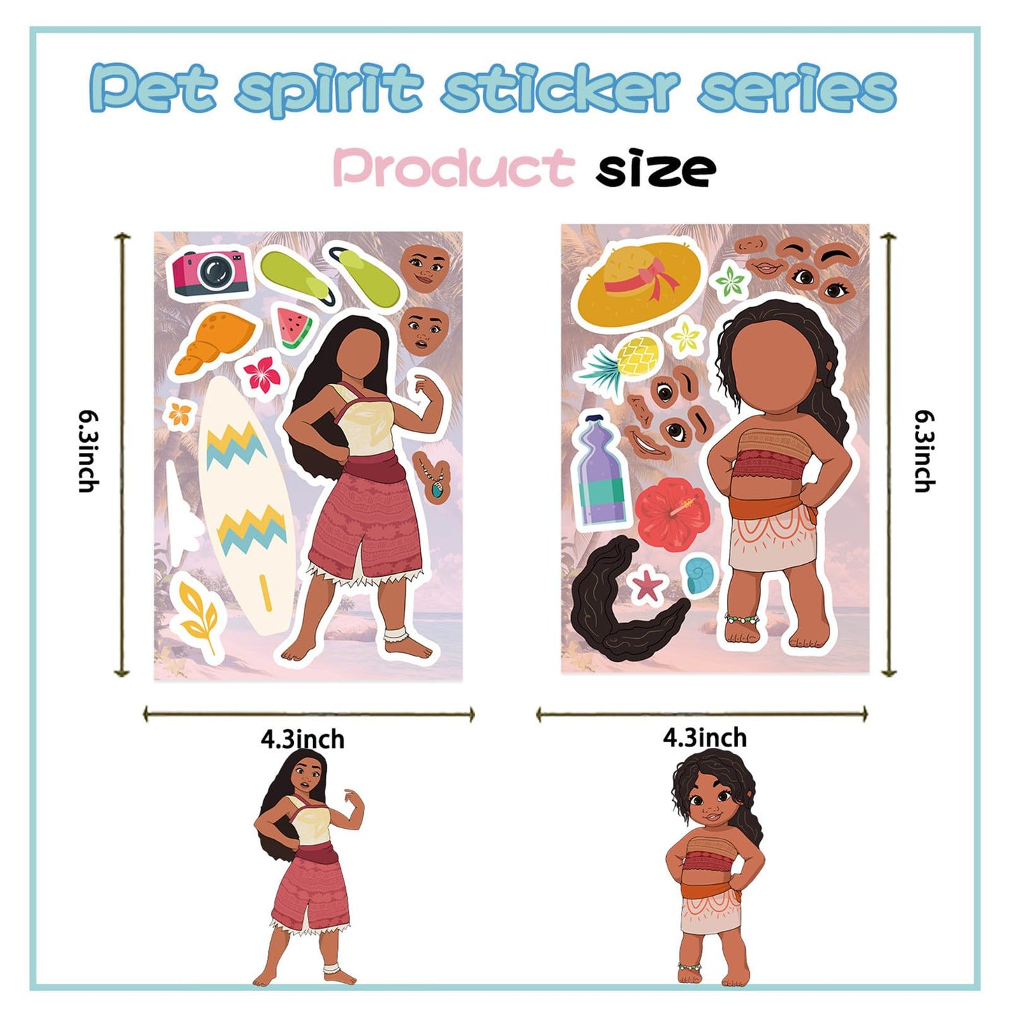 JJlin Moana Themed Stickers Pack – 24 Sheets, 8 Patterns, Waterproof Vinyl